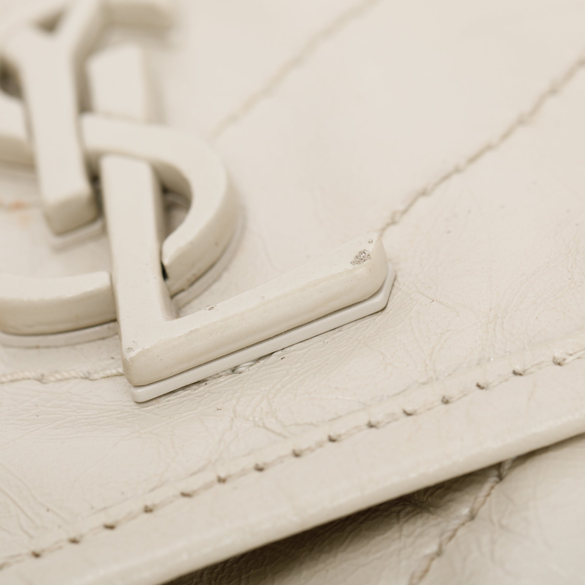 Saint Laurent White Crinkled Calfskin Leather Medium Niki Shoulder Bag