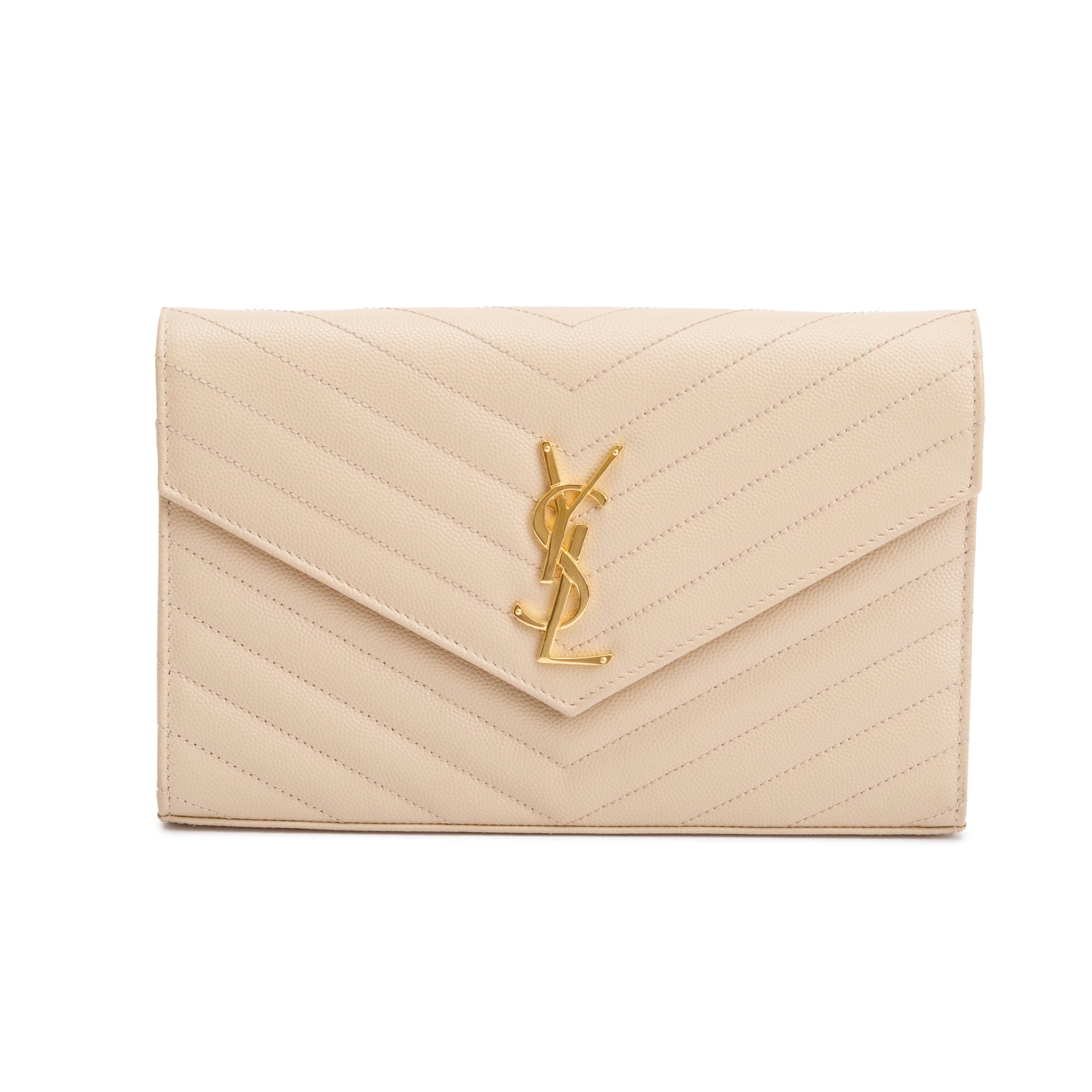 Saint Laurent White Grain De Poudre Leather Cassandre Matelasse Chain Wallet