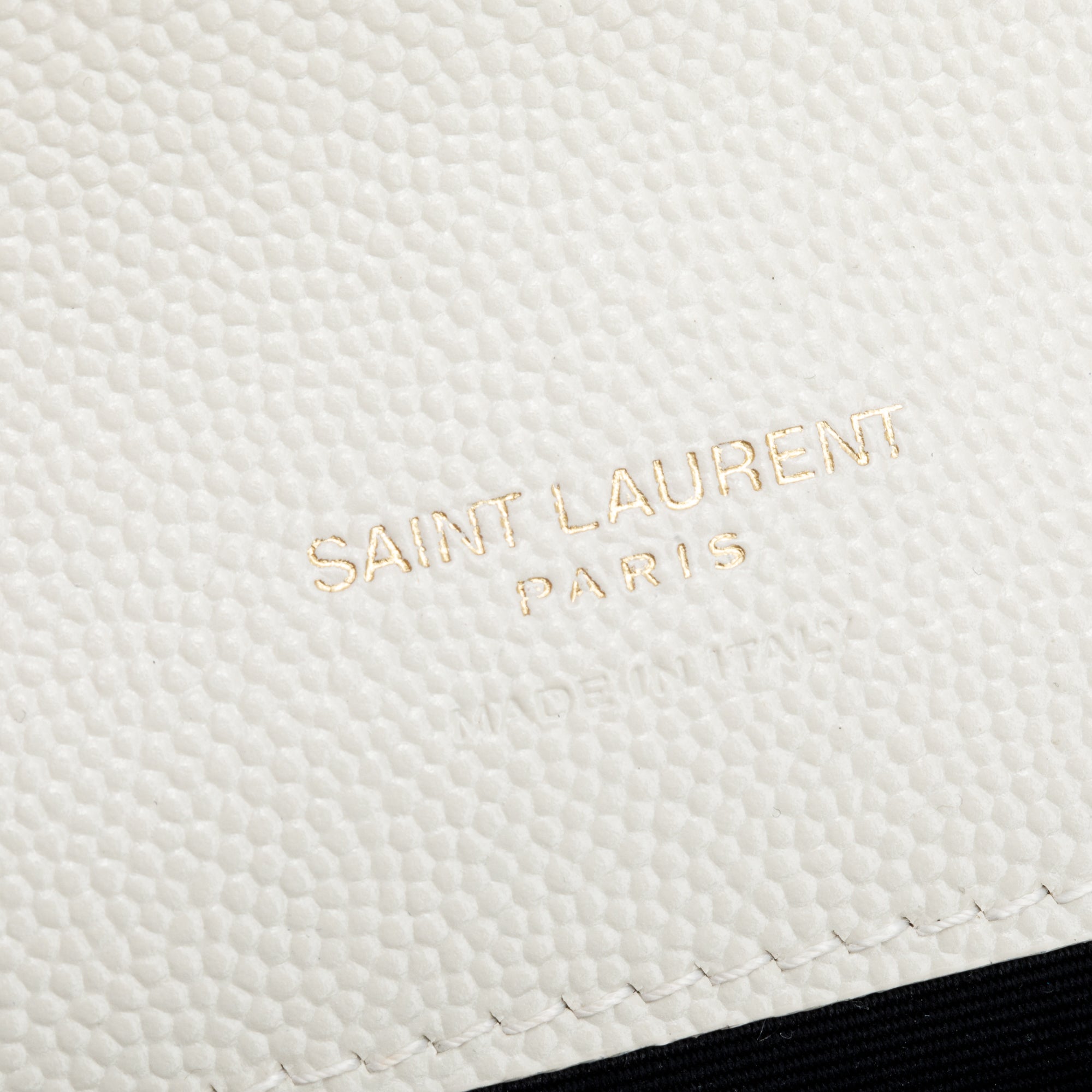 Saint Laurent White Grain de Poudre Matelasse Leather Cassandre Flap Wristlet Pouch w/ Receipt