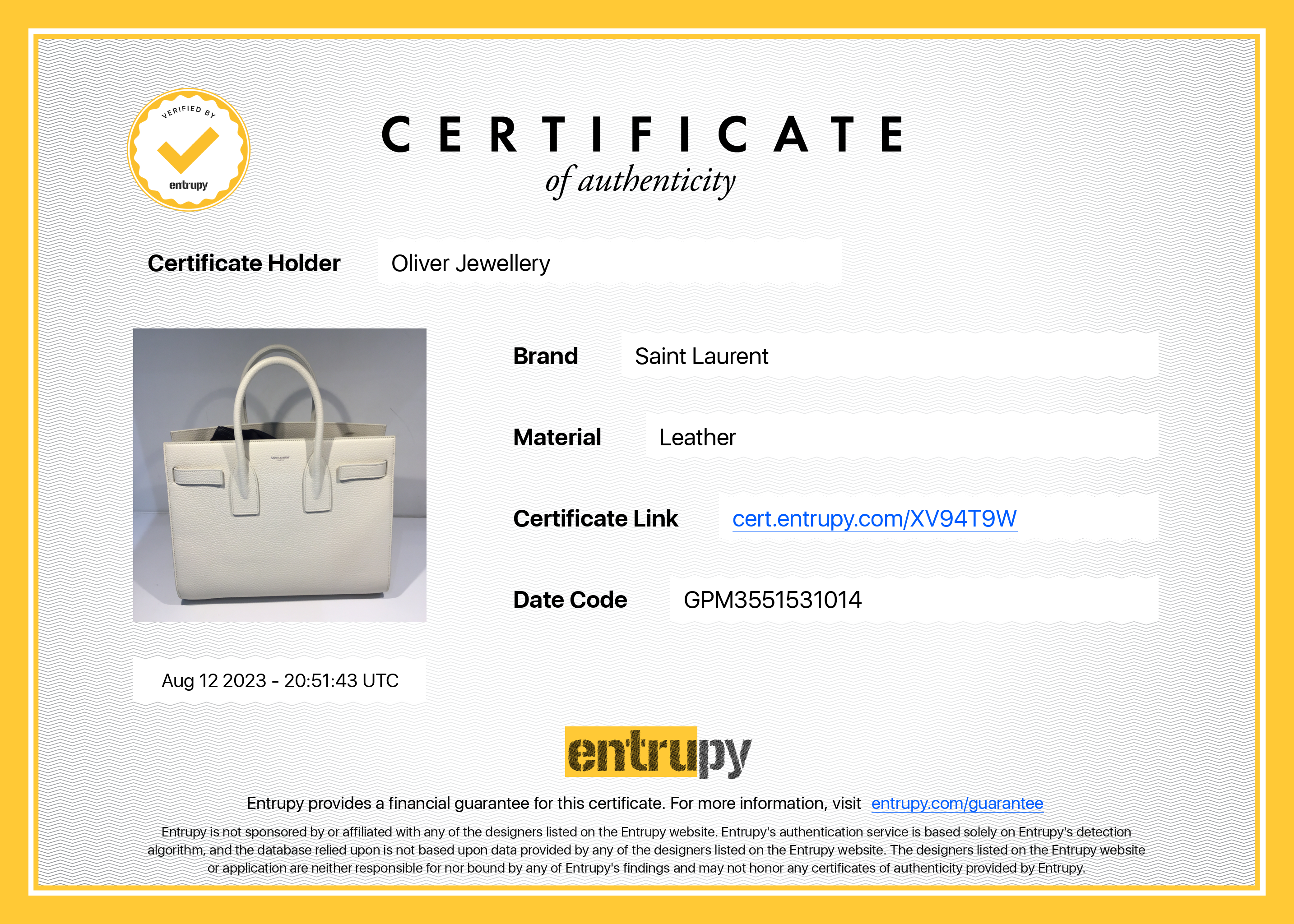 Saint Laurent White Grained Calfskin Small Sac De Jour w/ Strap