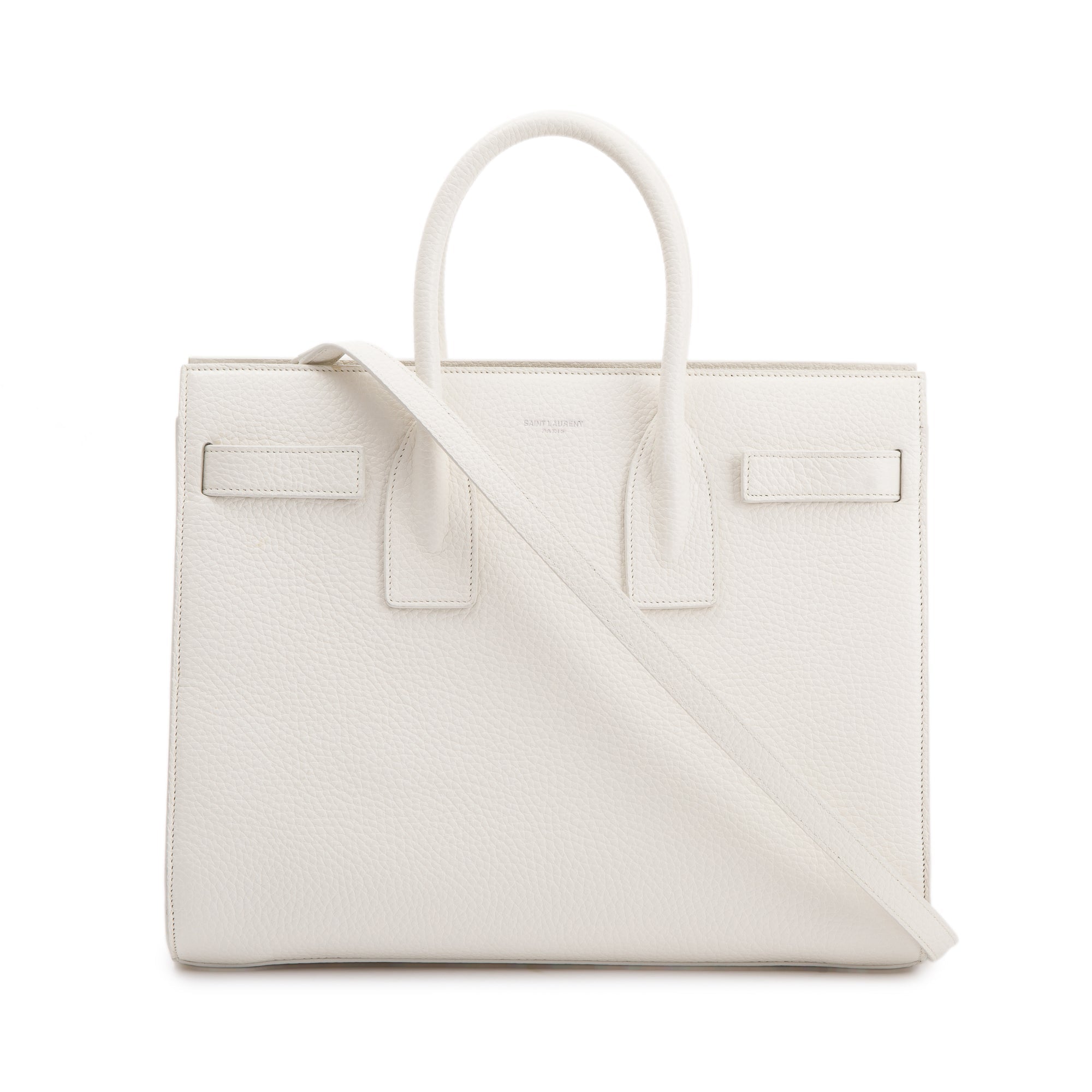 Saint Laurent White Grained Calfskin Small Sac De Jour w/ Strap