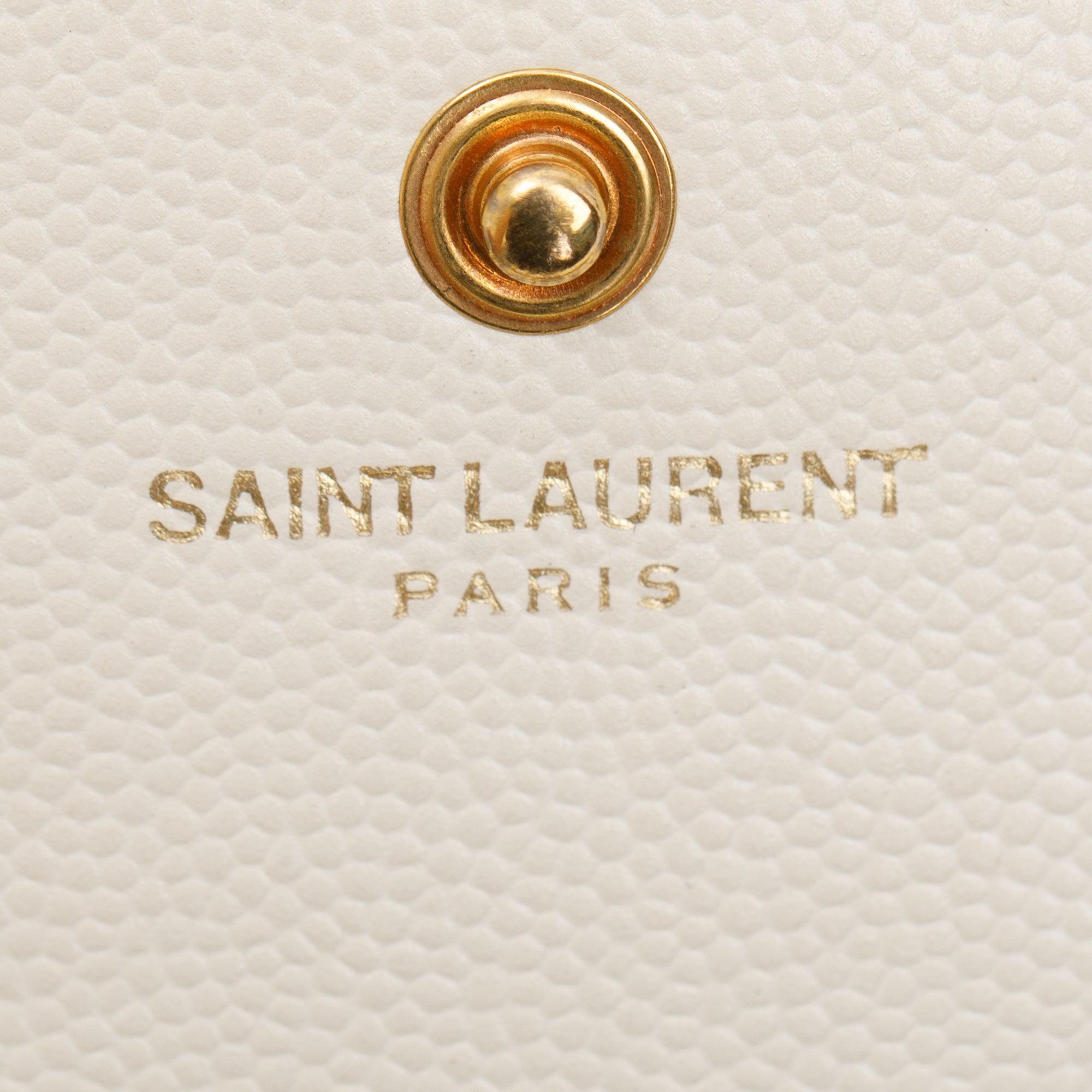 Saint Laurent White Grained de Poudre Cassandre Matelasse Chain Wallet