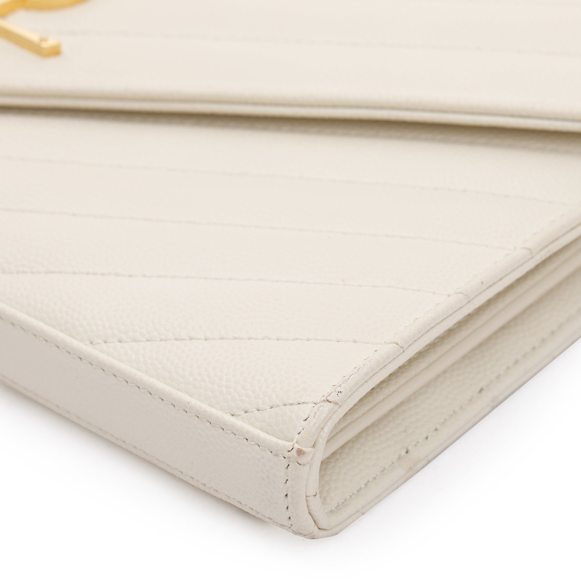 Saint Laurent White Grained de Poudre Cassandre Matelasse Chain Wallet