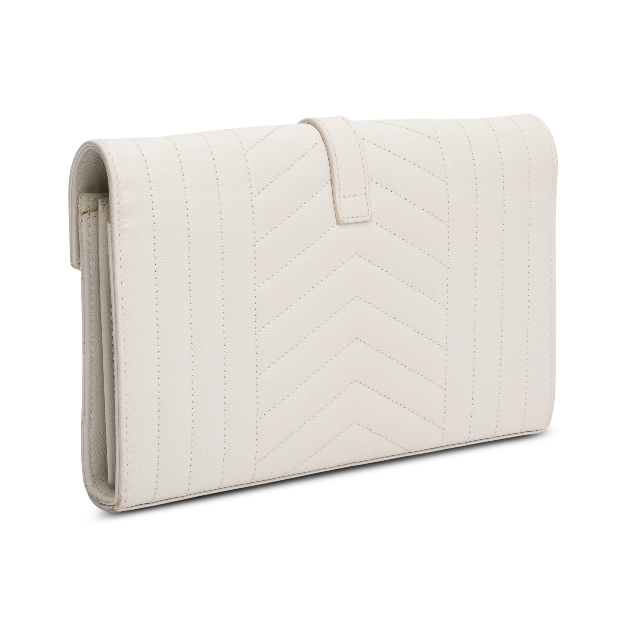 Saint Laurent White Mix Matelasse Grain De Poudre Leather Envelope Chain Wallet