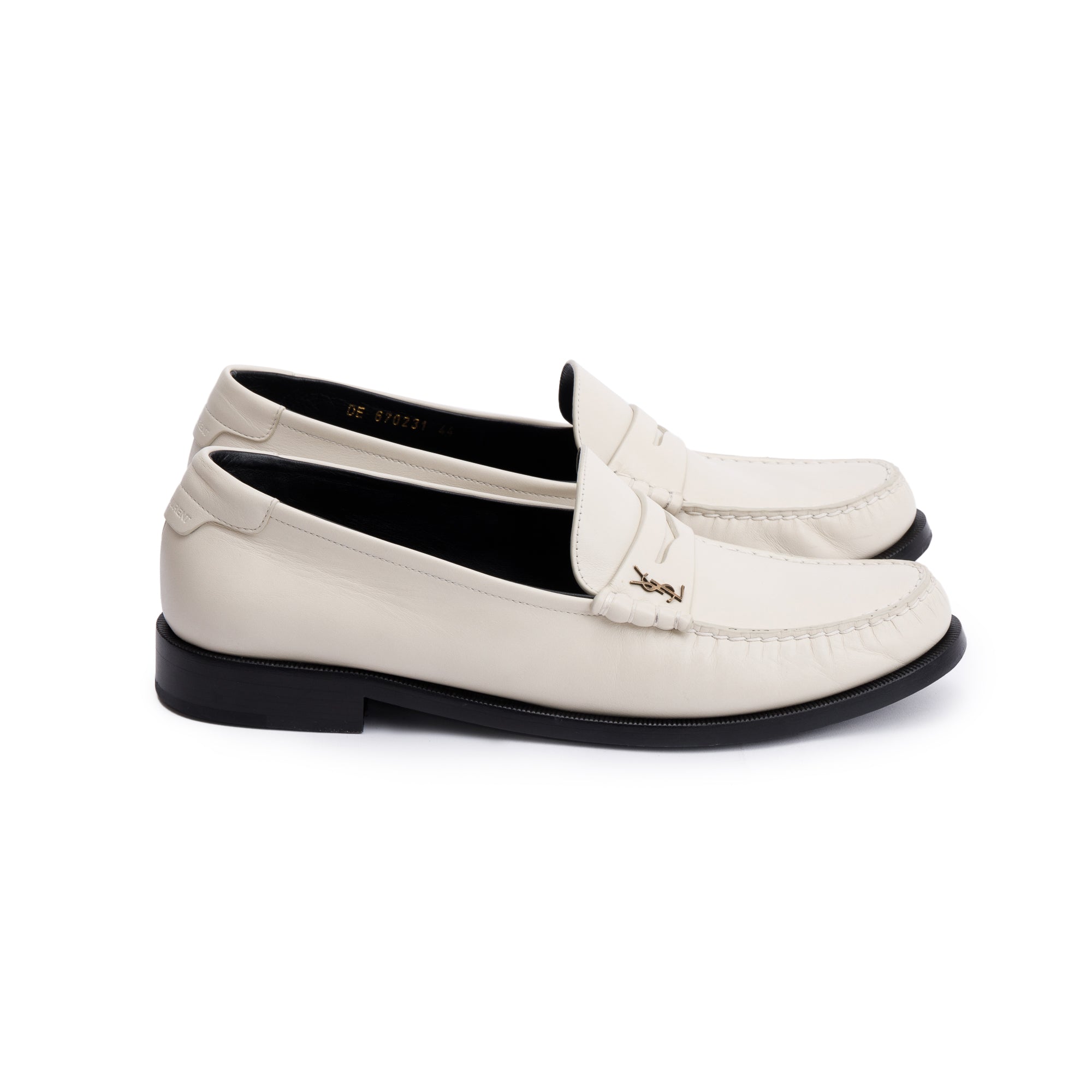 Saint Laurent White Smooth Leather Le Loafer Penny Shoes, Size 44 w/ Box