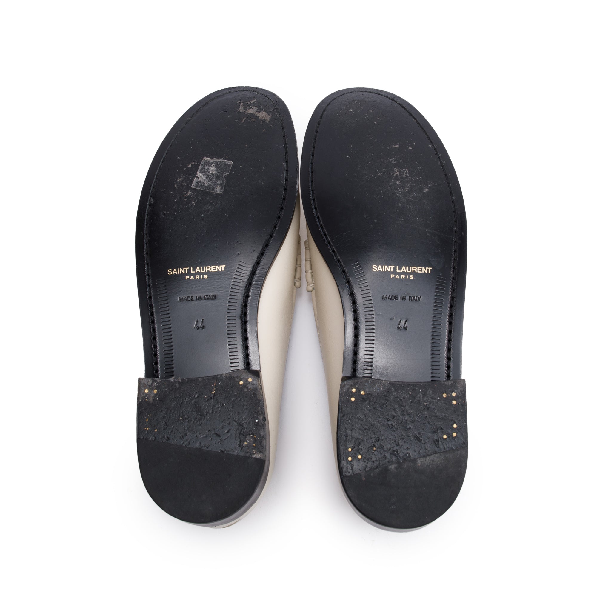 Saint Laurent White Smooth Leather Le Loafer Penny Shoes, Size 44 w/ Box