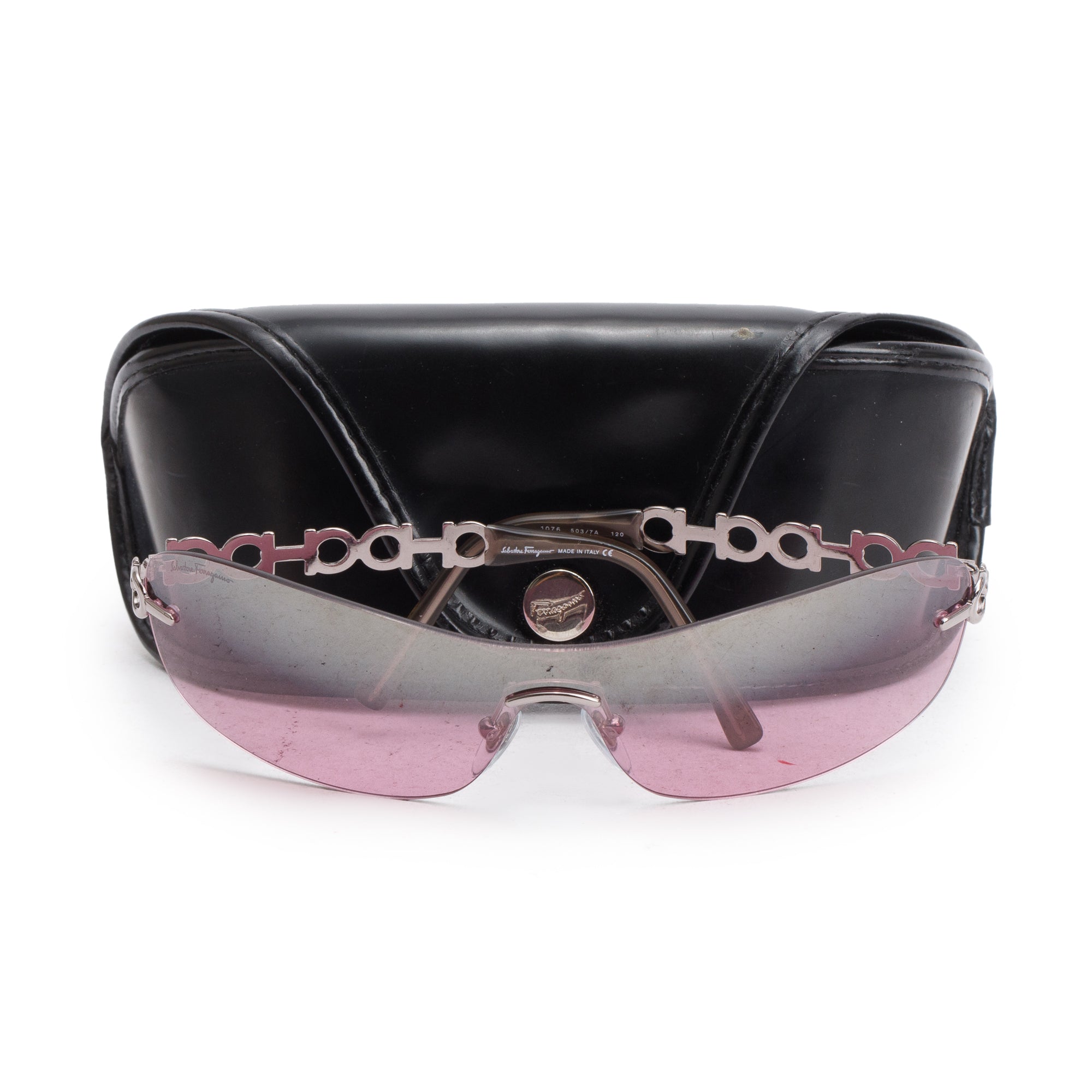 Salvatore Ferragamo 1076 Pink Tinted Shield Sunglasses w/ Case