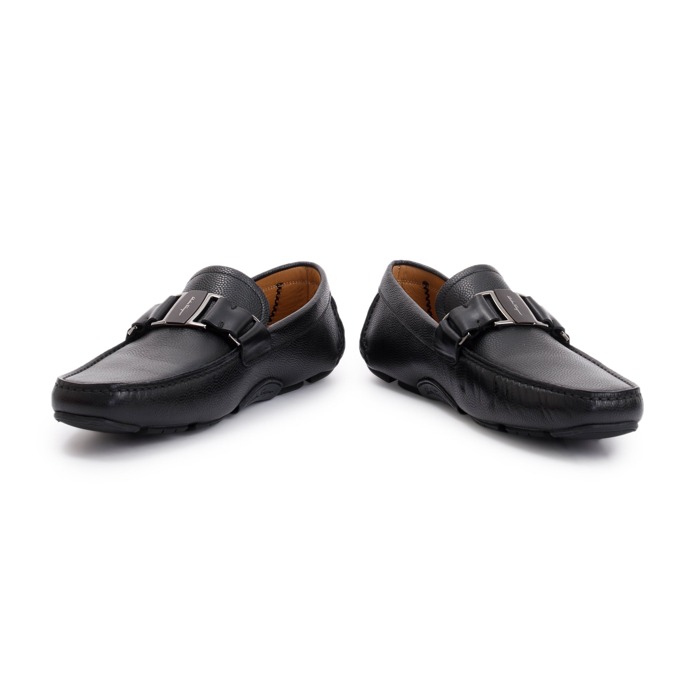 Salvatore Ferragamo Black Leather Drivers Loafers, Size 7.5 w/ Box