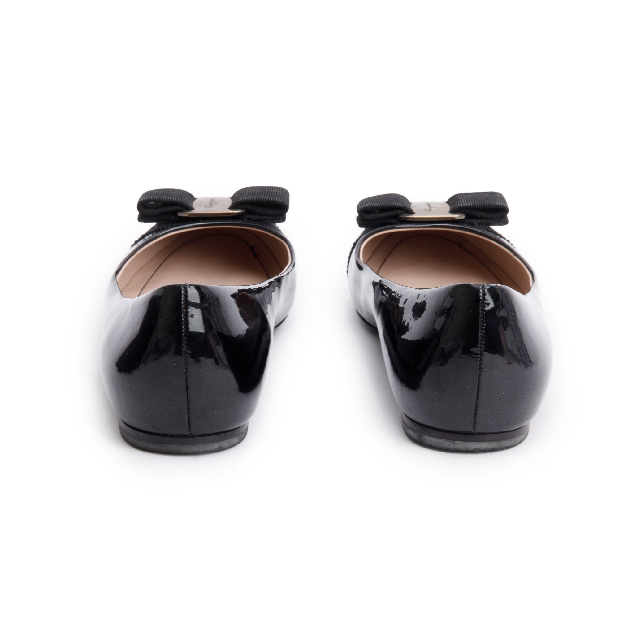 Salvatore Ferragamo Black Patent Leather Vara Bow Ballet Flats, Size 7.5