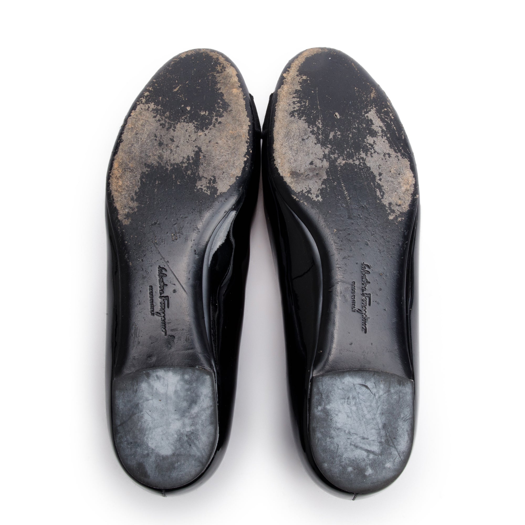 Salvatore Ferragamo Black Patent Leather Vara Bow Ballet Flats, Size 7.5