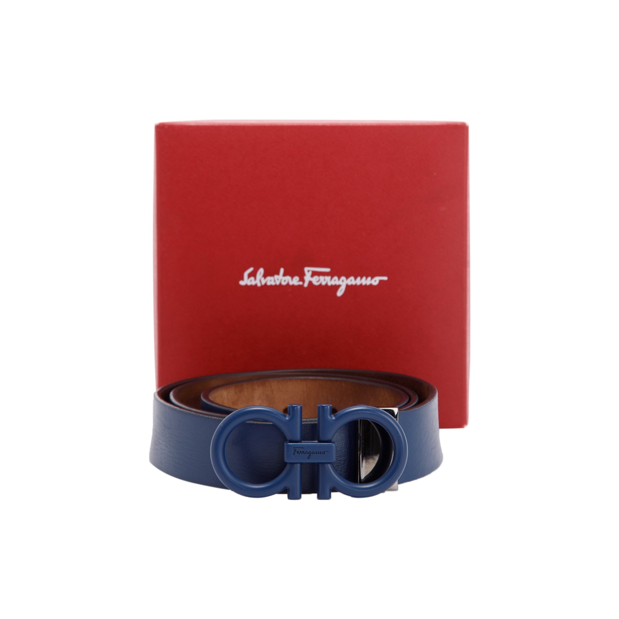 Salvatore Ferragamo Gancini Logo Leather Belt w/ Box Receipt