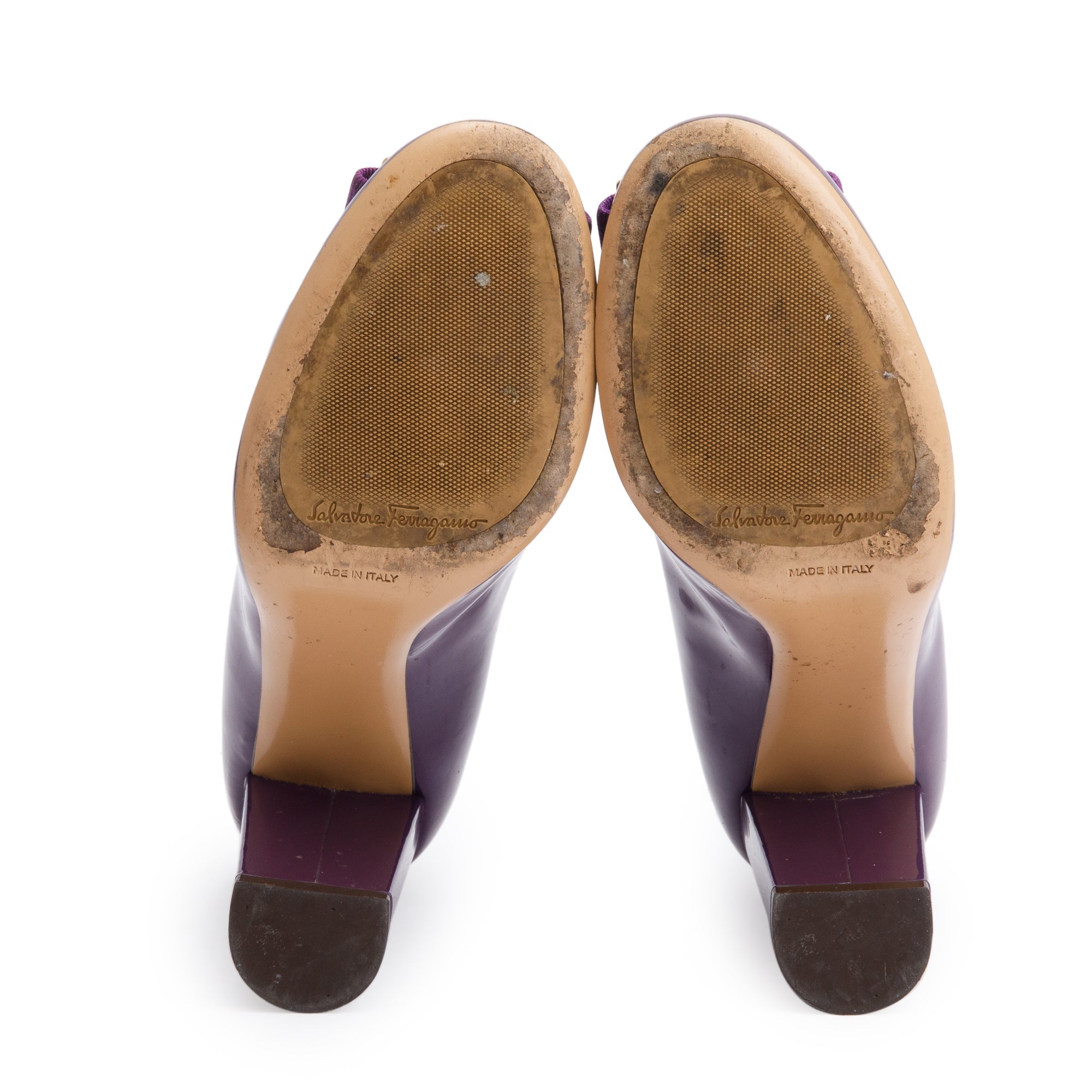 Salvatore Ferragamo Purple Patent Leather Vara Bow Pumps, Size 8