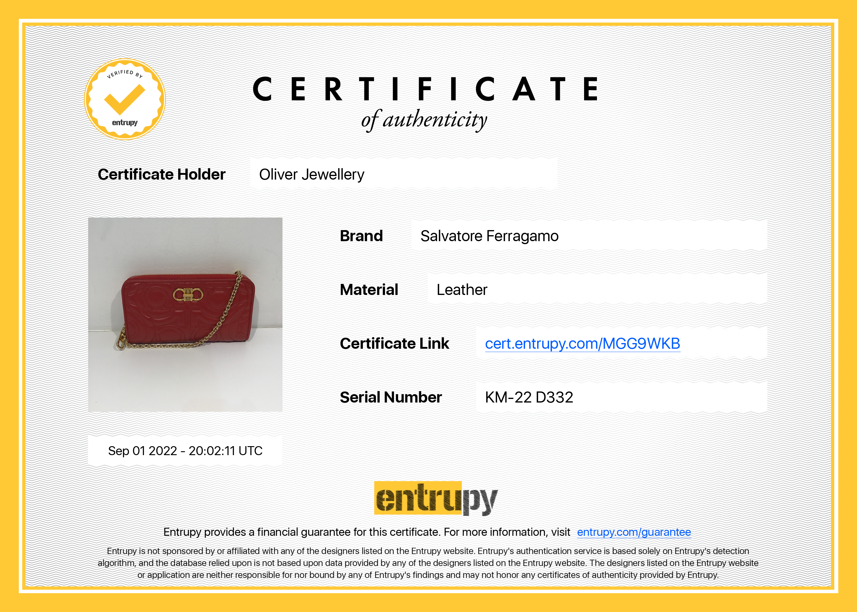 Salvatore Ferragamo Quilted Gancio Wallet on Chain w/ Box & Receipt