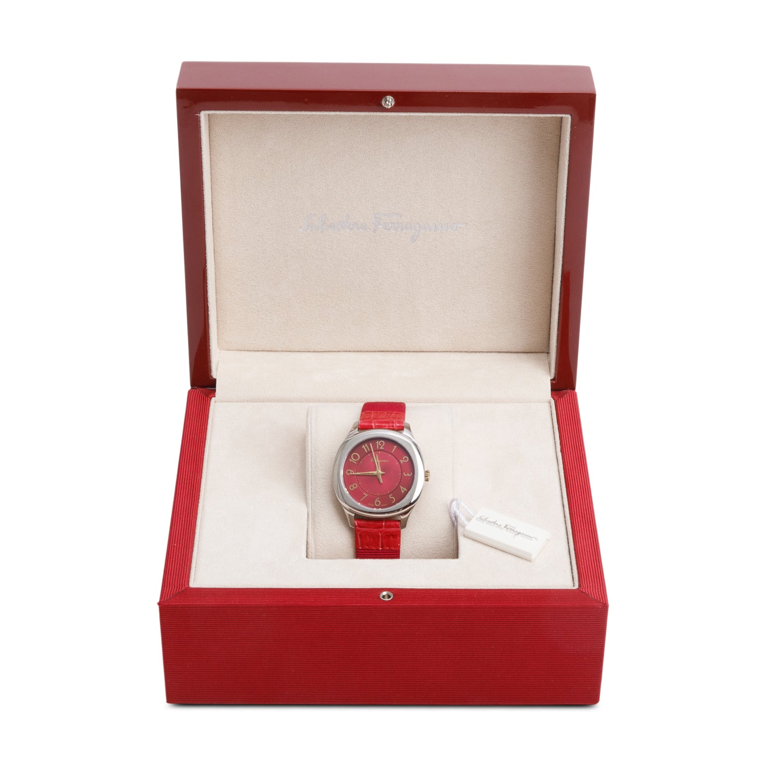 Salvatore Ferragamo Stainless Steel F42 36 MM Quartz Watch Pink Dial w/ Box