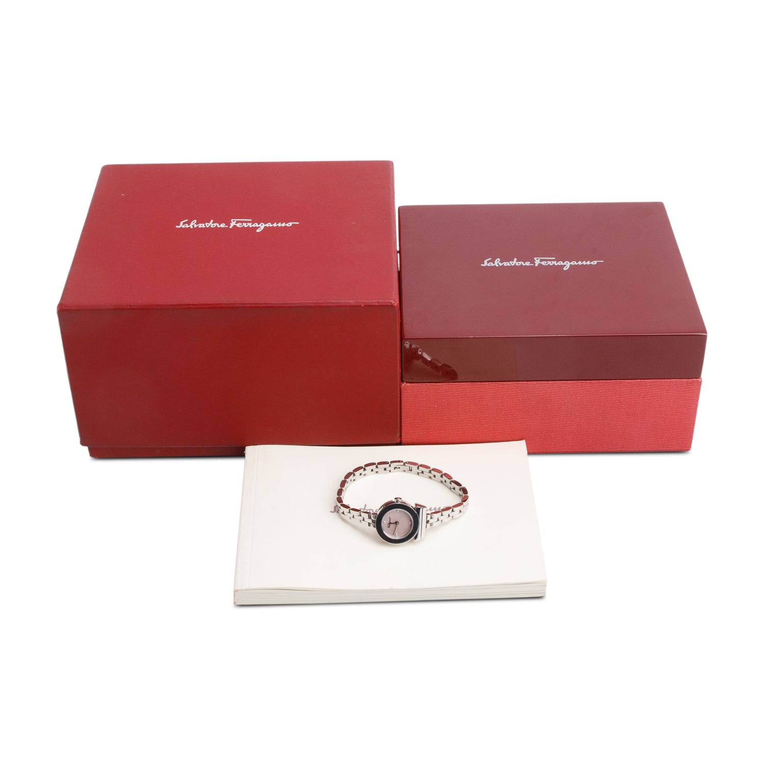 Salvatore Ferragamo Stainless Steel Gancino Watch Pink Dial w/ Box & Papers