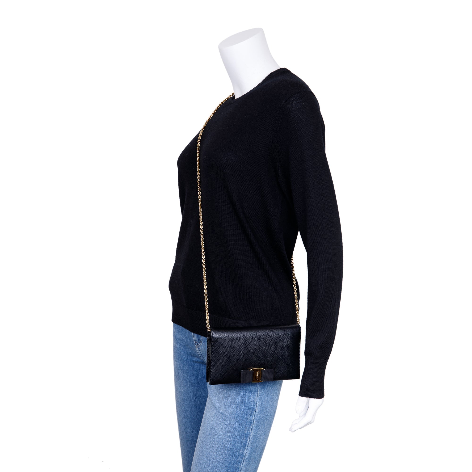 Salvatore Ferragamo Vara Bow Wallet on Chain w/ Box