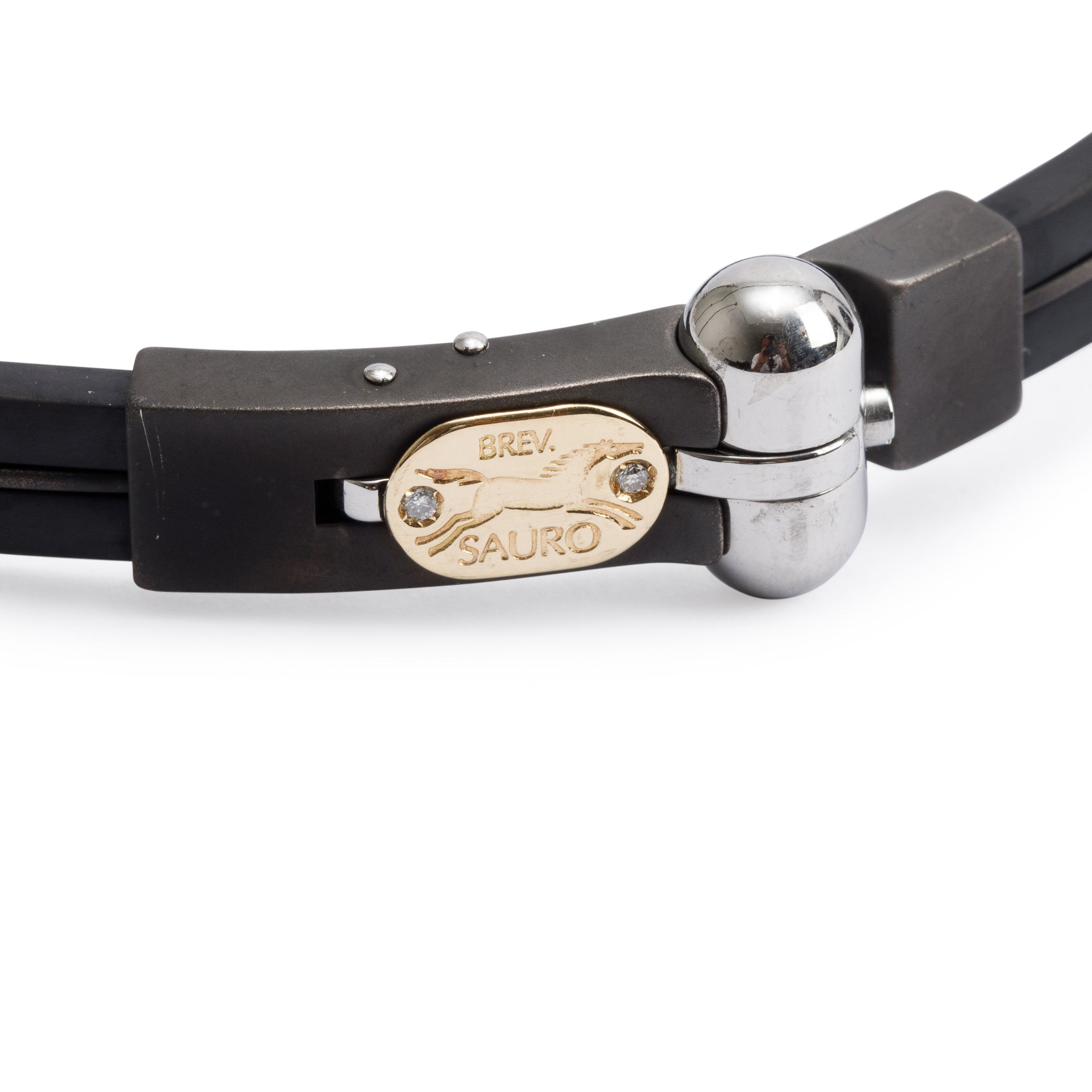 Sauro 18k Yellow Gold & Stainless Steel Rubber Diamond Hinged Bangle Bracelet