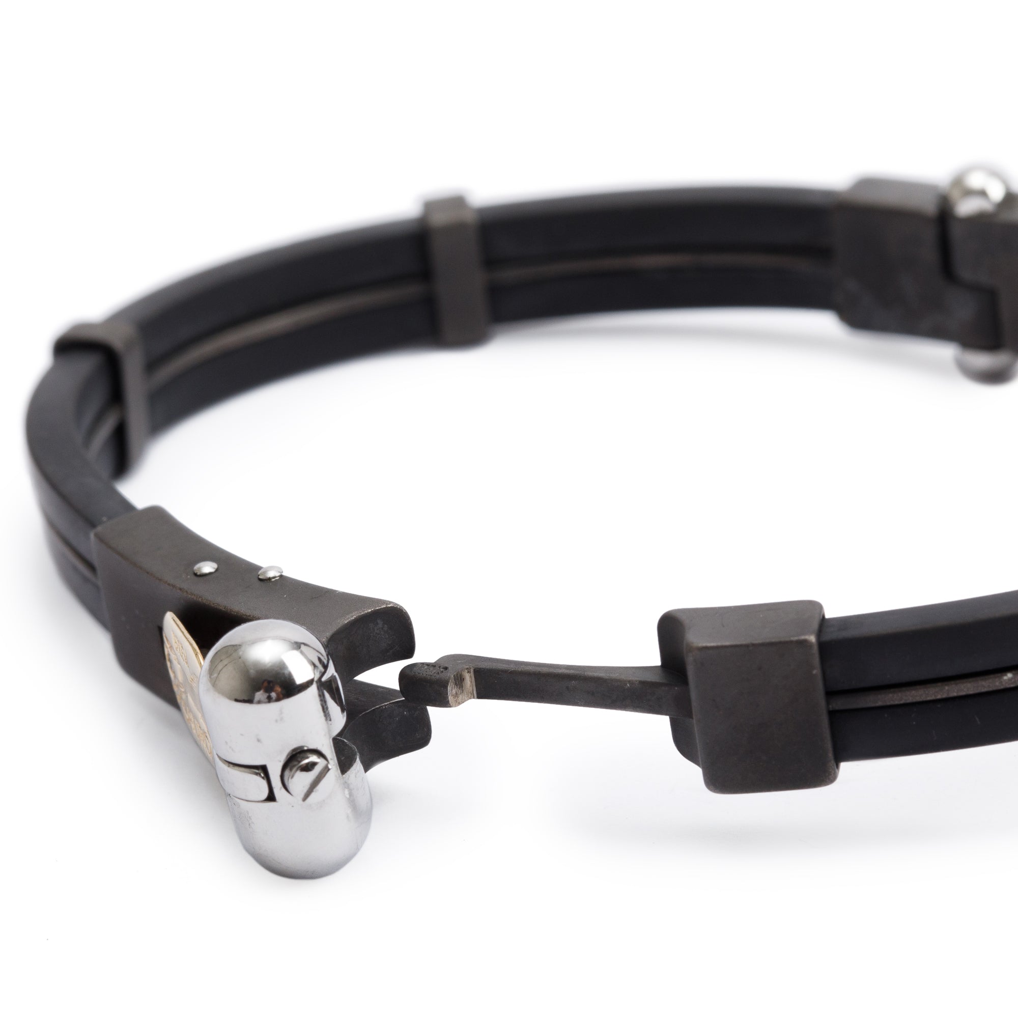 Sauro 18k Yellow Gold & Stainless Steel Rubber Diamond Hinged Bangle Bracelet