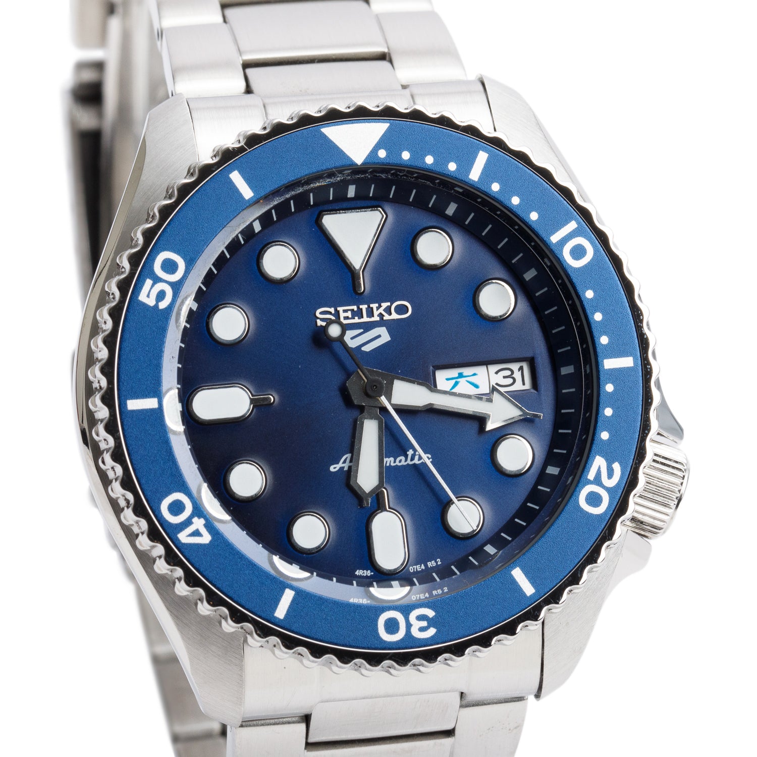 Seiko Stainless Steel 5 Sport SKX Series 44 mm Automatic Watch Blue Dial SRPL77