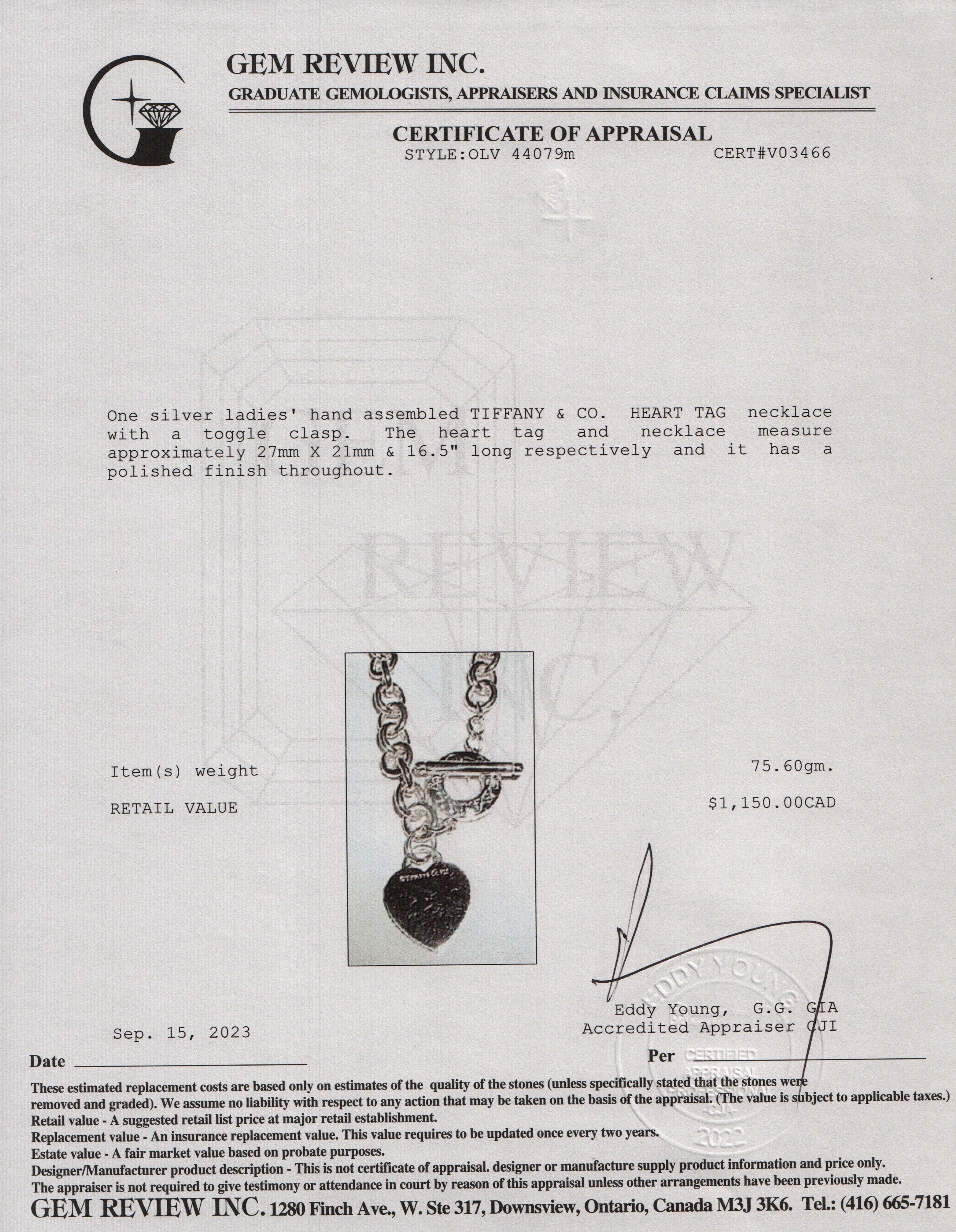 Tiffany & Co. Sterling Silver Heart Tag Necklace with Toggle Clasp