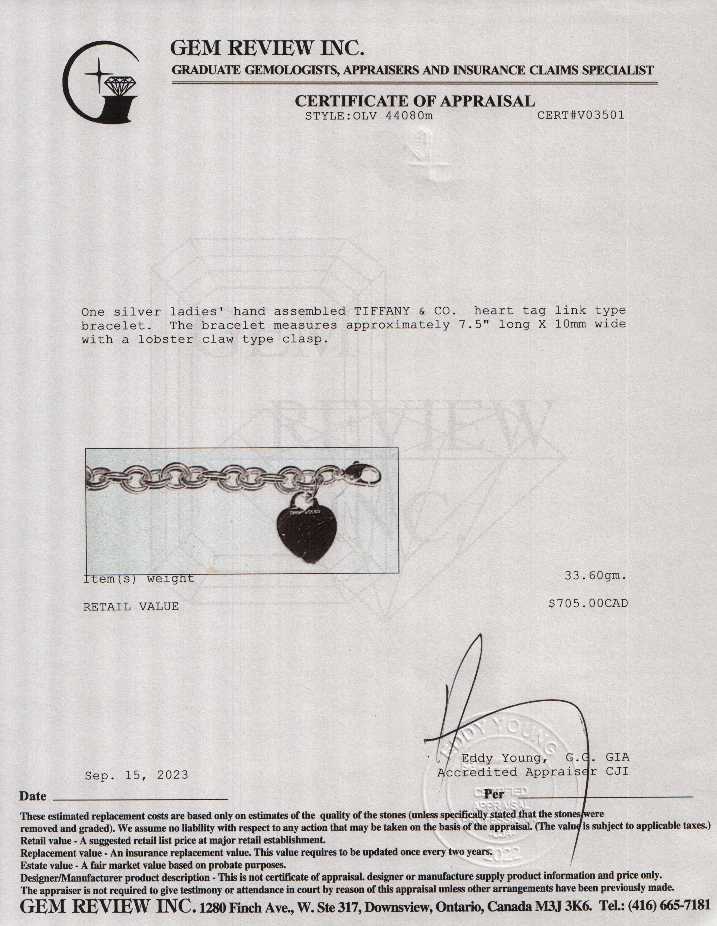 Tiffany & Co. Sterling Silver Heart Tag Charm Bracelet