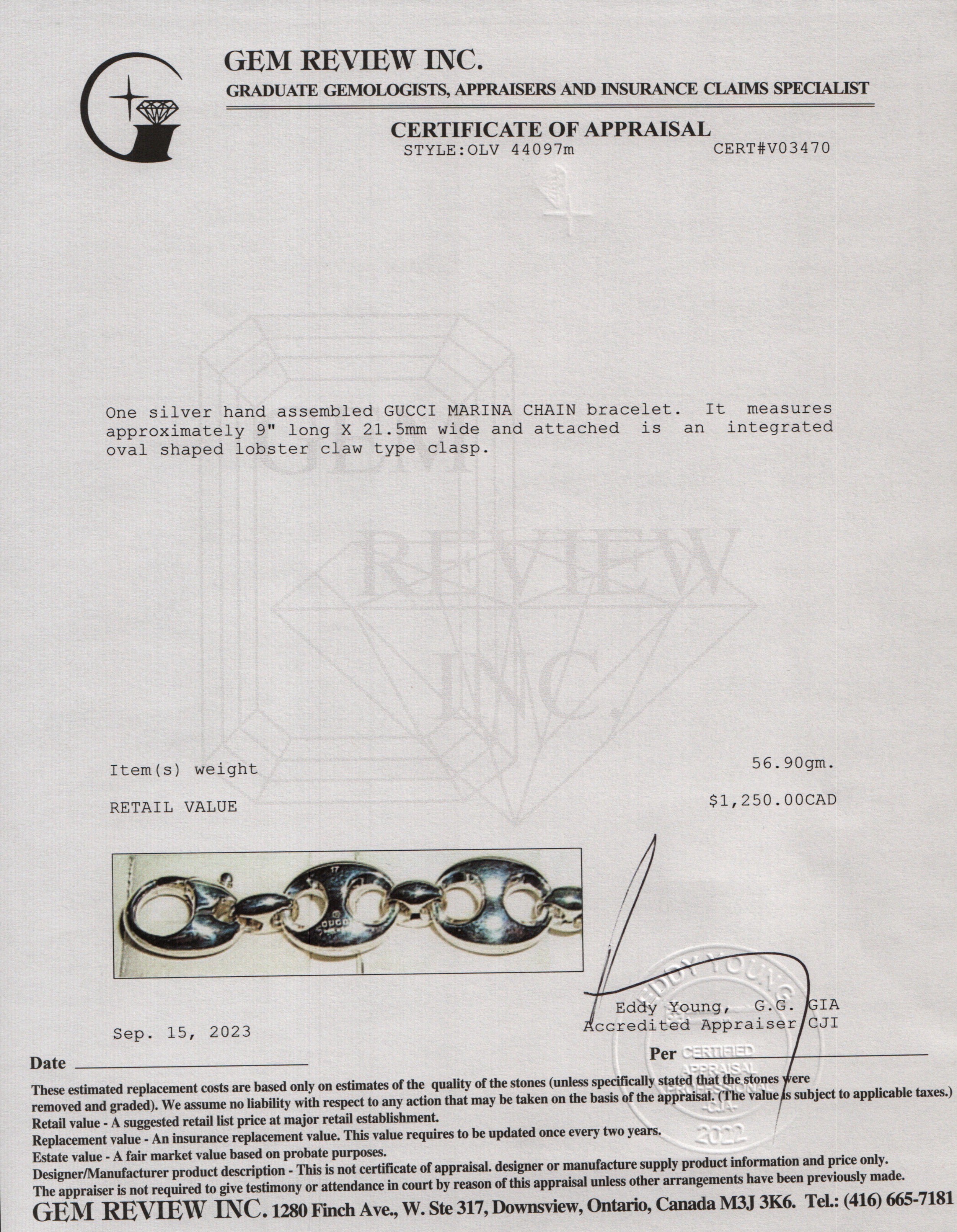 Gucci Sterling Silver Marina Chain Bracelet