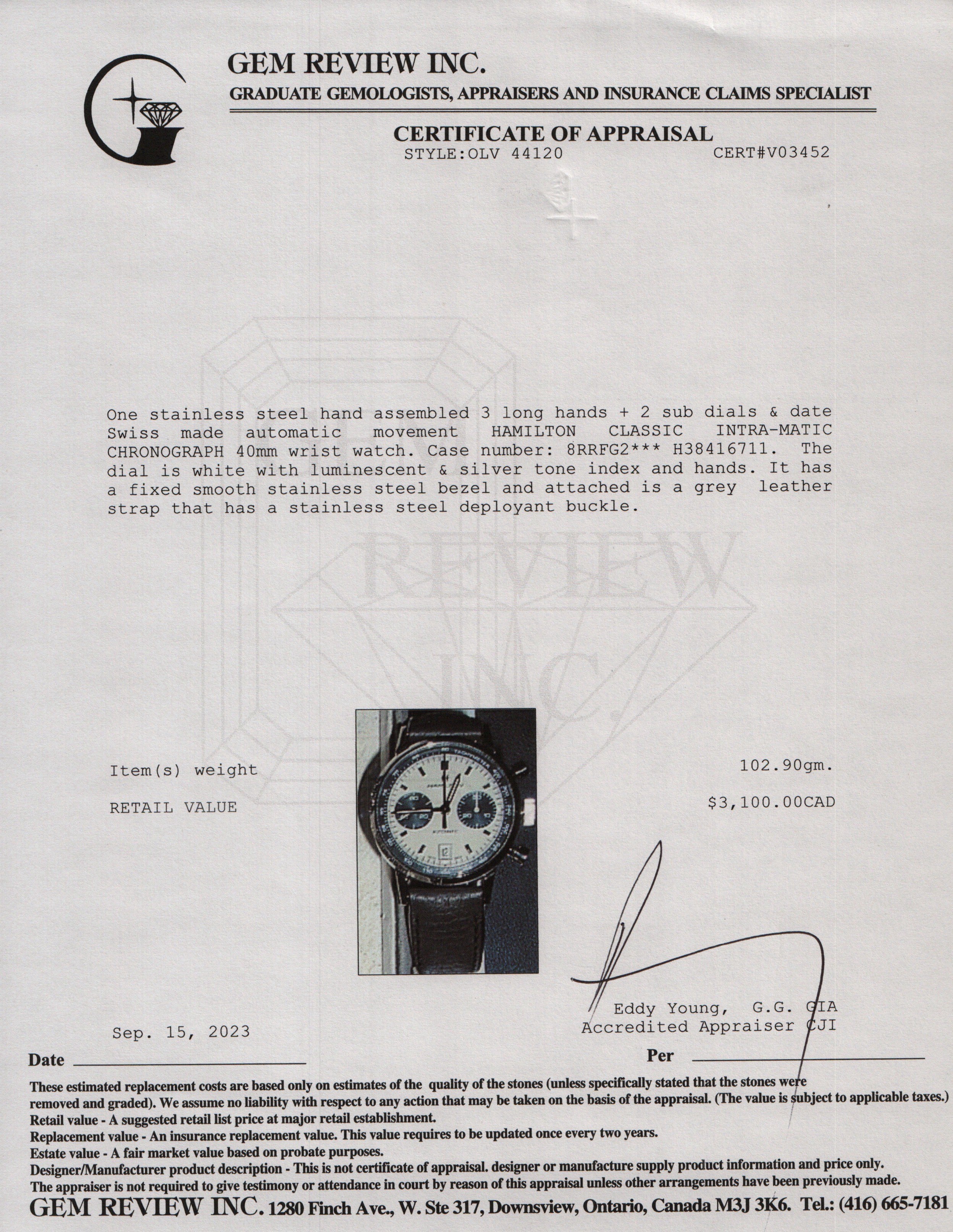 Hamilton 2023 Stainless Steel Classic Intra-Matic Automatic Chronograph 40 MM Watch w/ Box & Papers