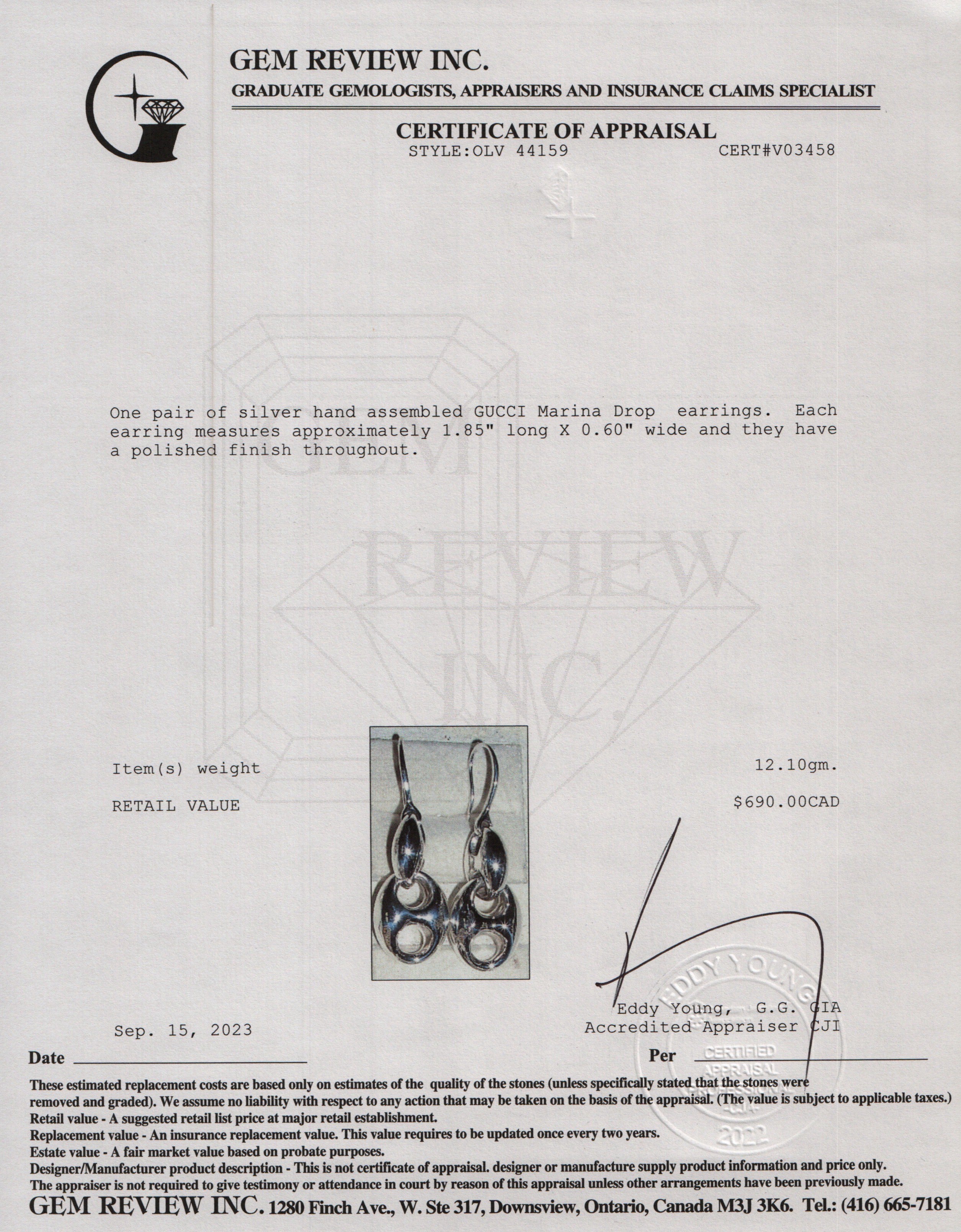 Gucci Sterling Silver Marina Drop Earrings