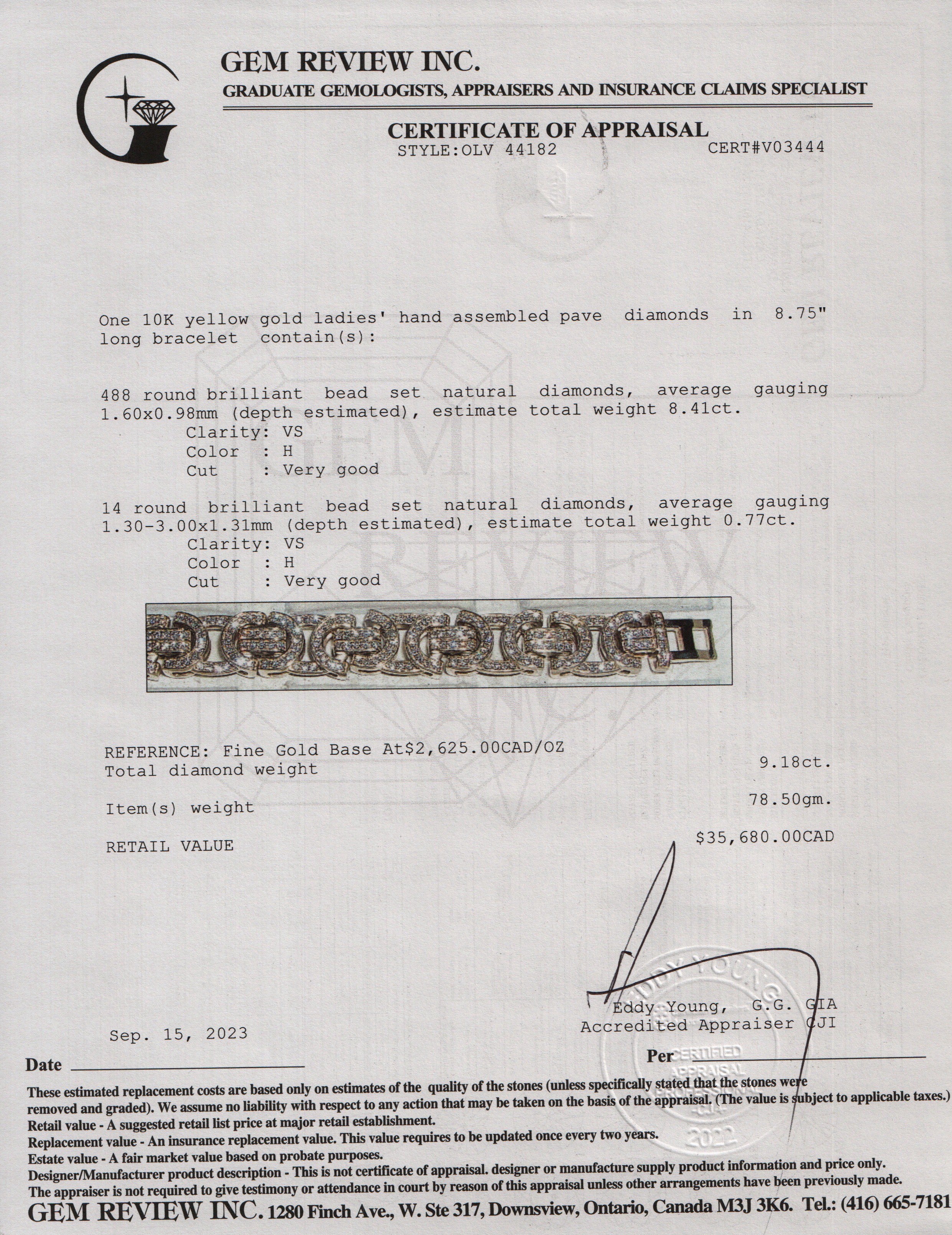 10k Yellow Gold 9.18 tcw. Diamond Link Bracelet