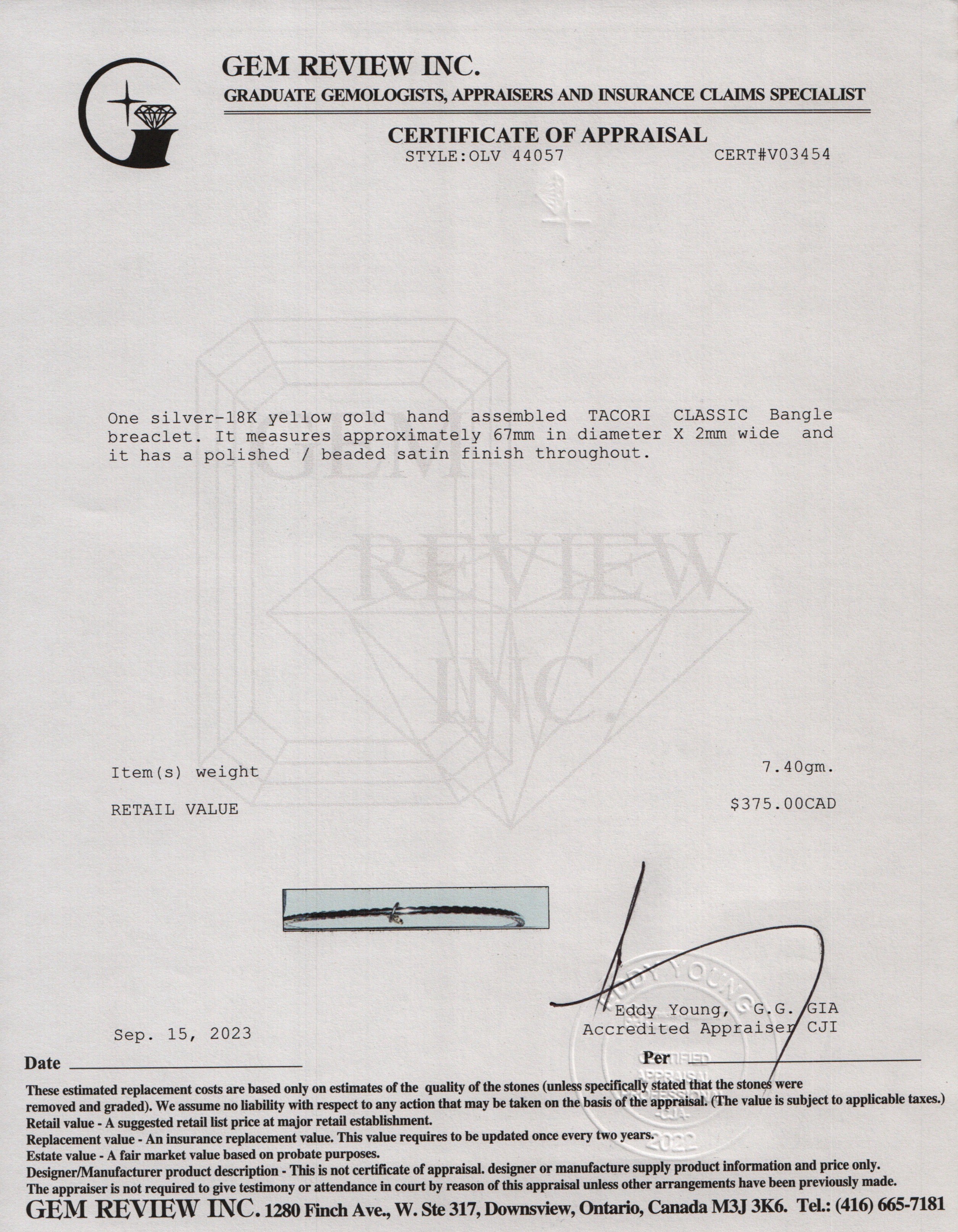 Tacori Sterling Silver & 18k Yellow Gold Classic Bangle Bracelet