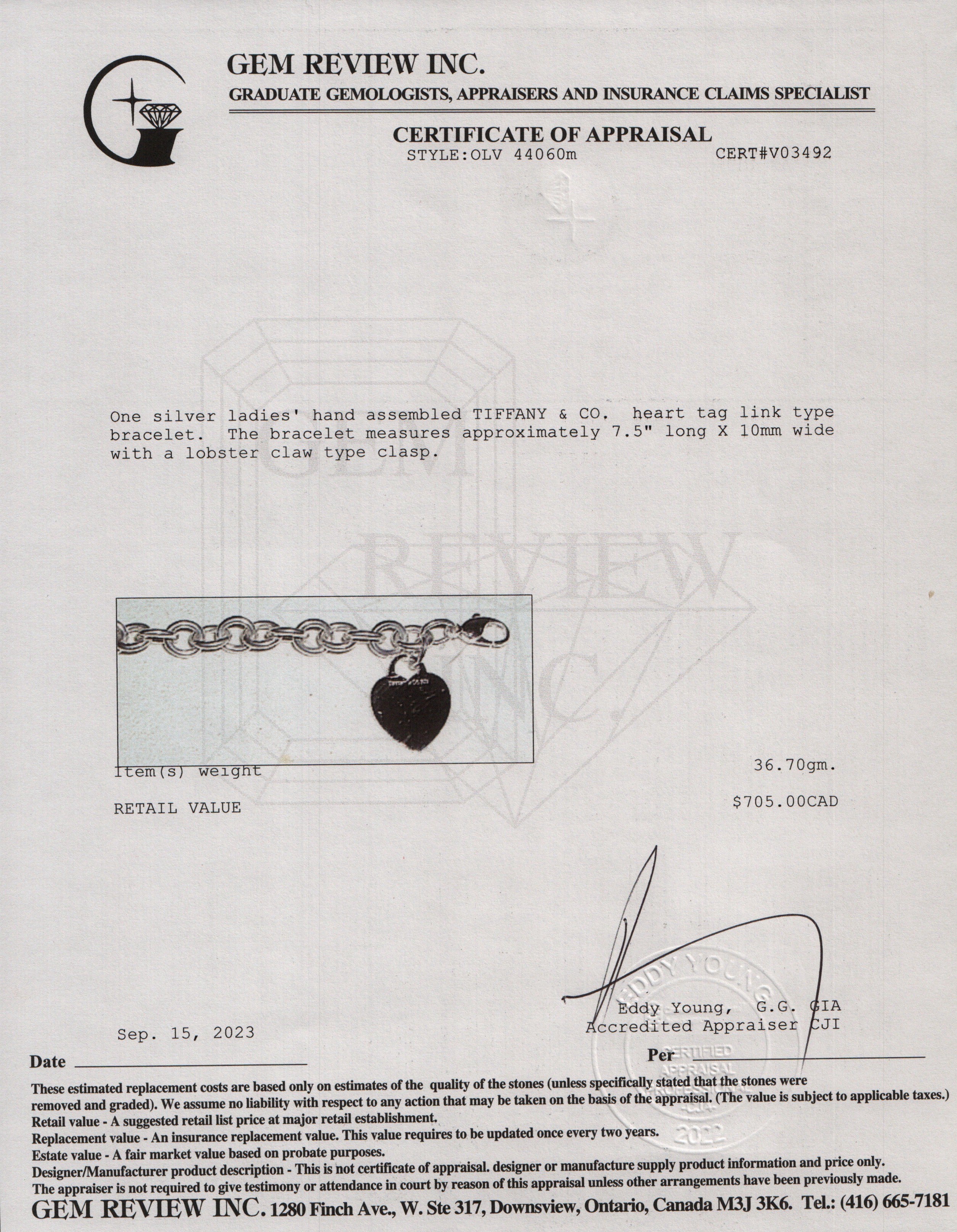 Tiffany & Co. Sterling Silver Heart Tag Charm Bracelet