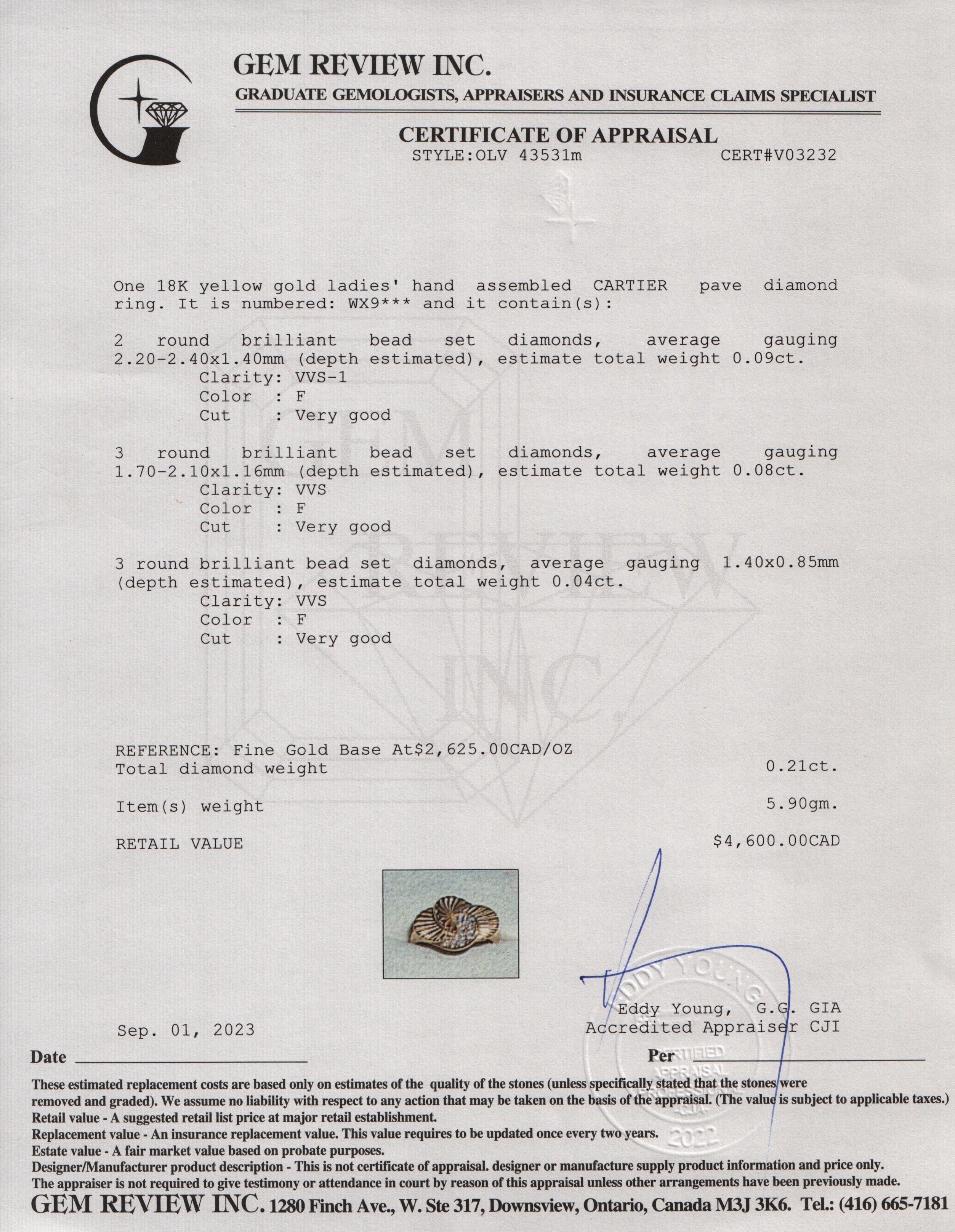 Cartier 18k Yellow Gold Vintage Diamond Cocktail Ring