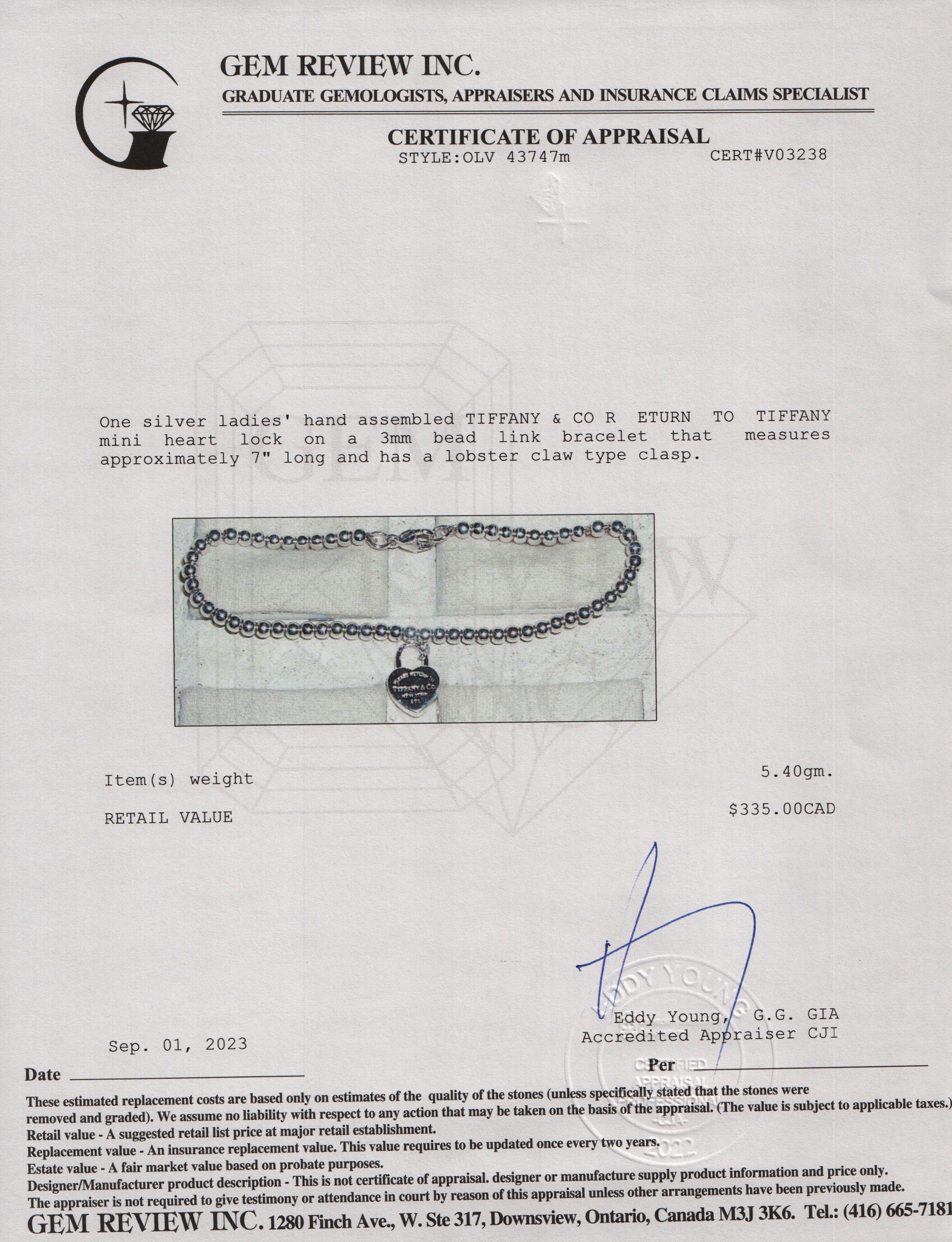 Tiffany & Co. Sterling Silver Return to Tiffany Heart Lock Mini Bead Bracelet