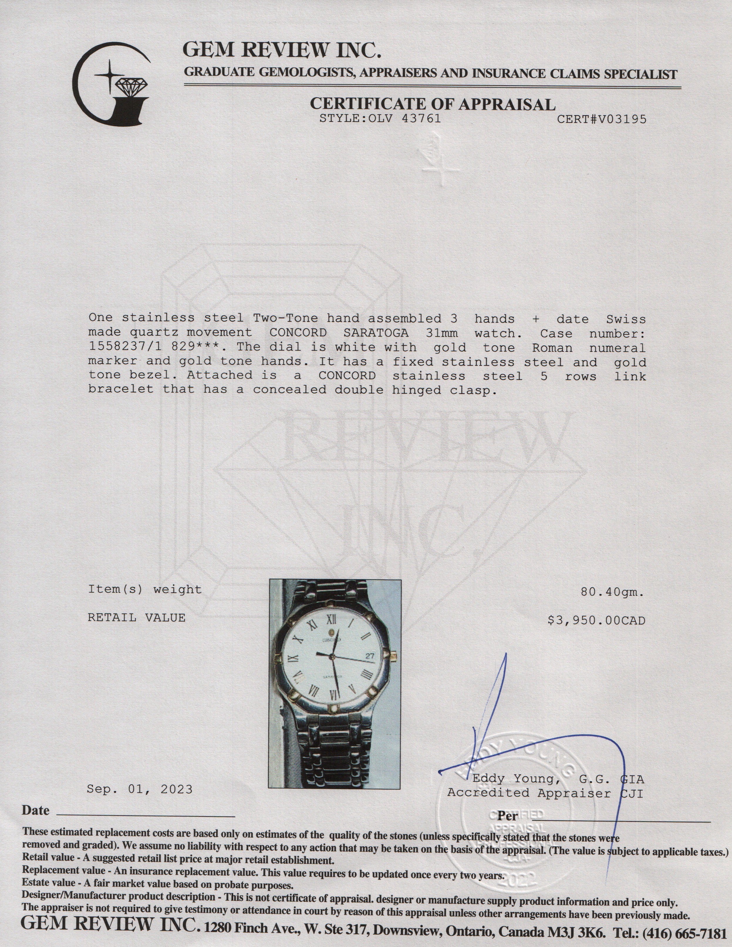 Concord Two-Tone Saratoga 31 MM Watch