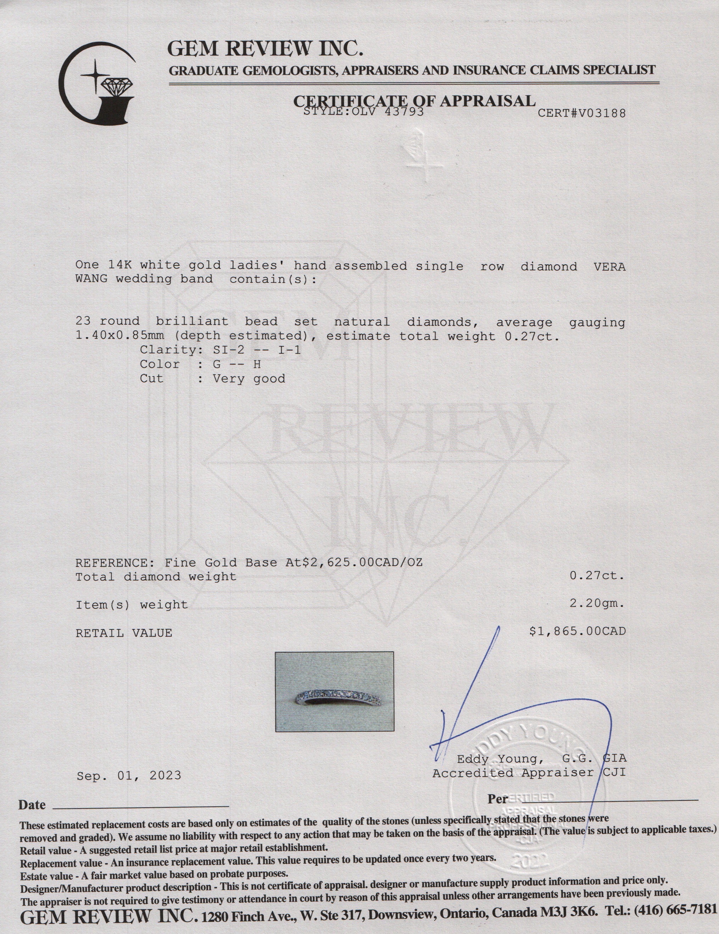 Vera Wang Love 14k White Gold Diamond Wedding Band Ring