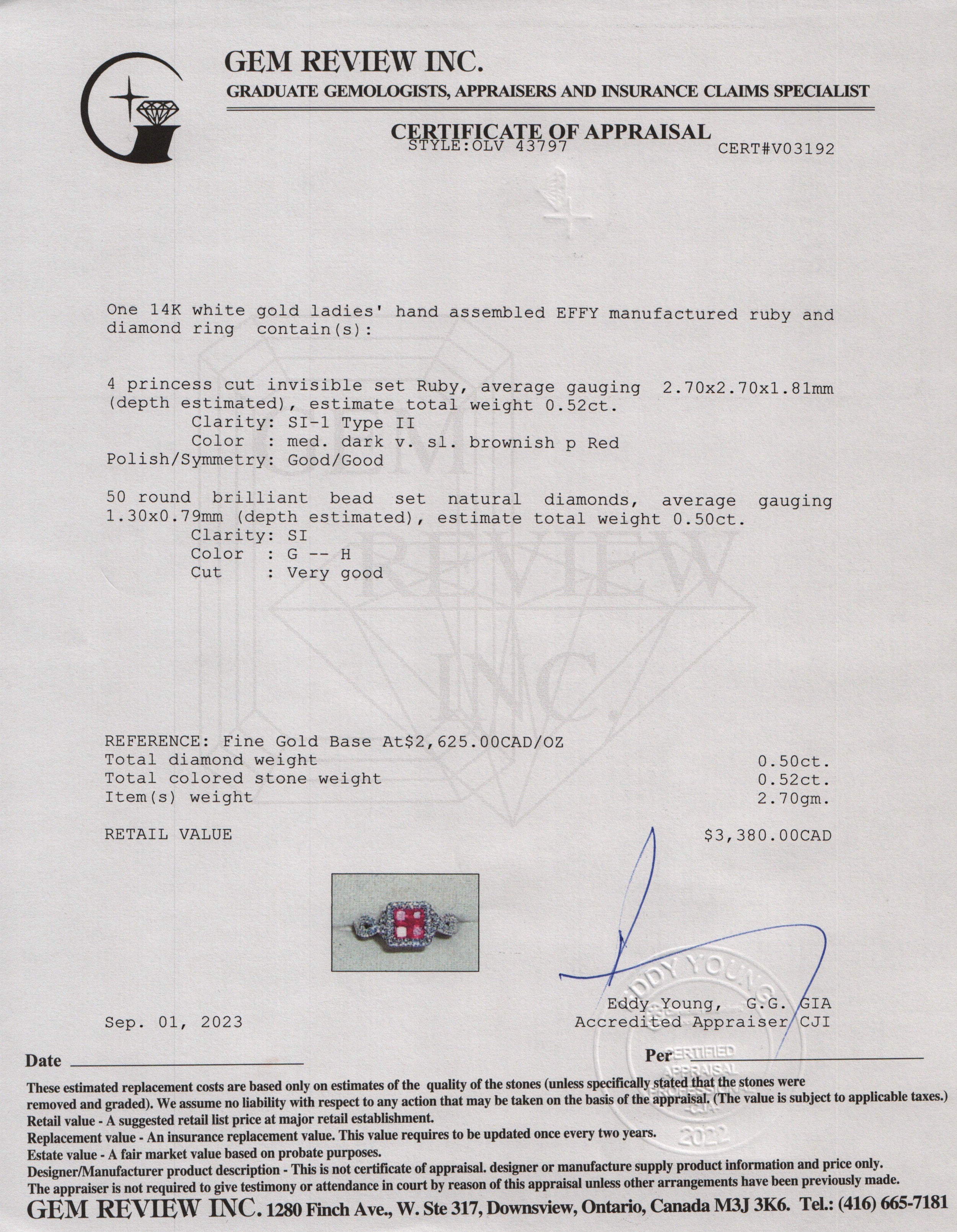 EFFY 14k White Gold Ruby and Diamond Ring