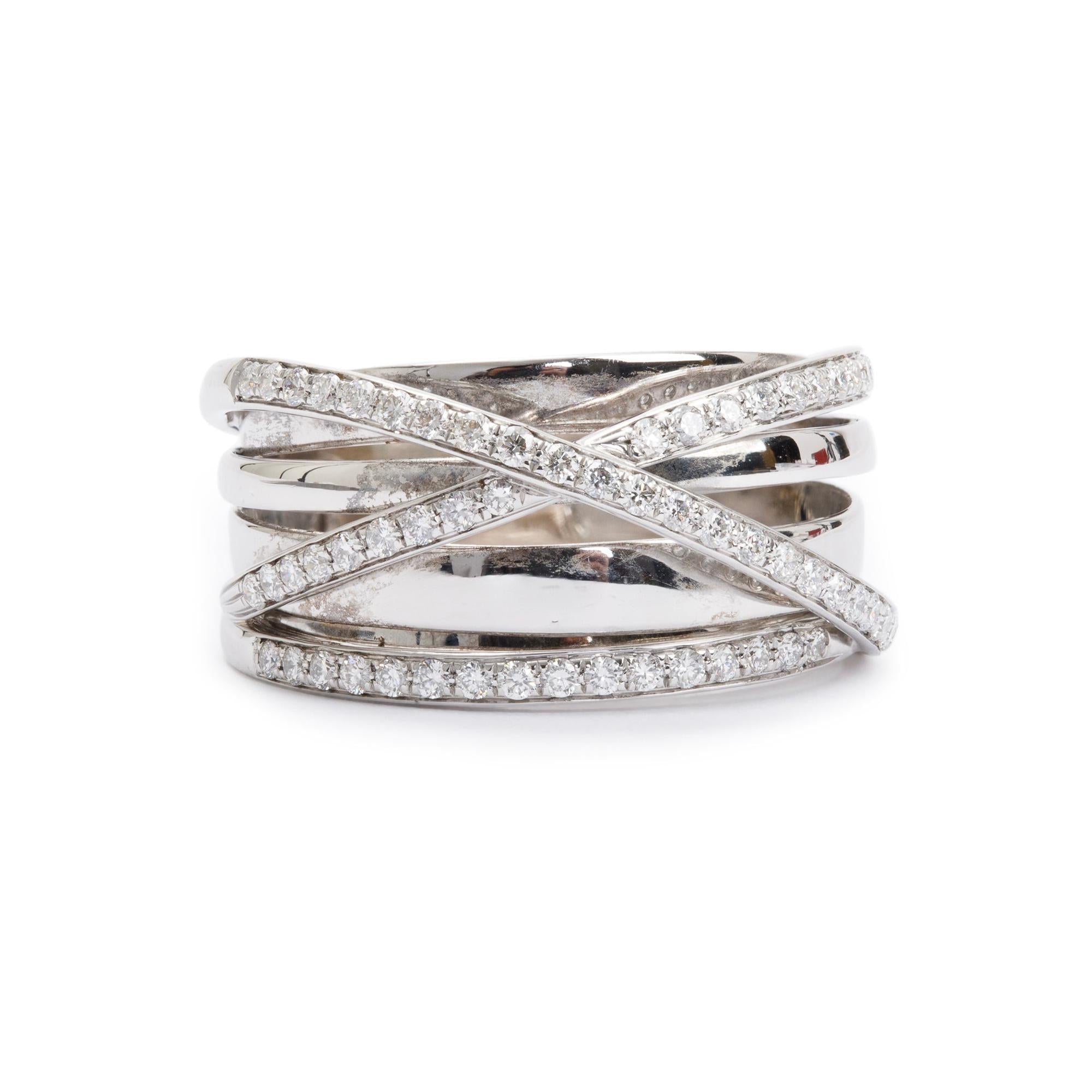Simon G 18k White Gold Diamond Crossover Ring, Size 7