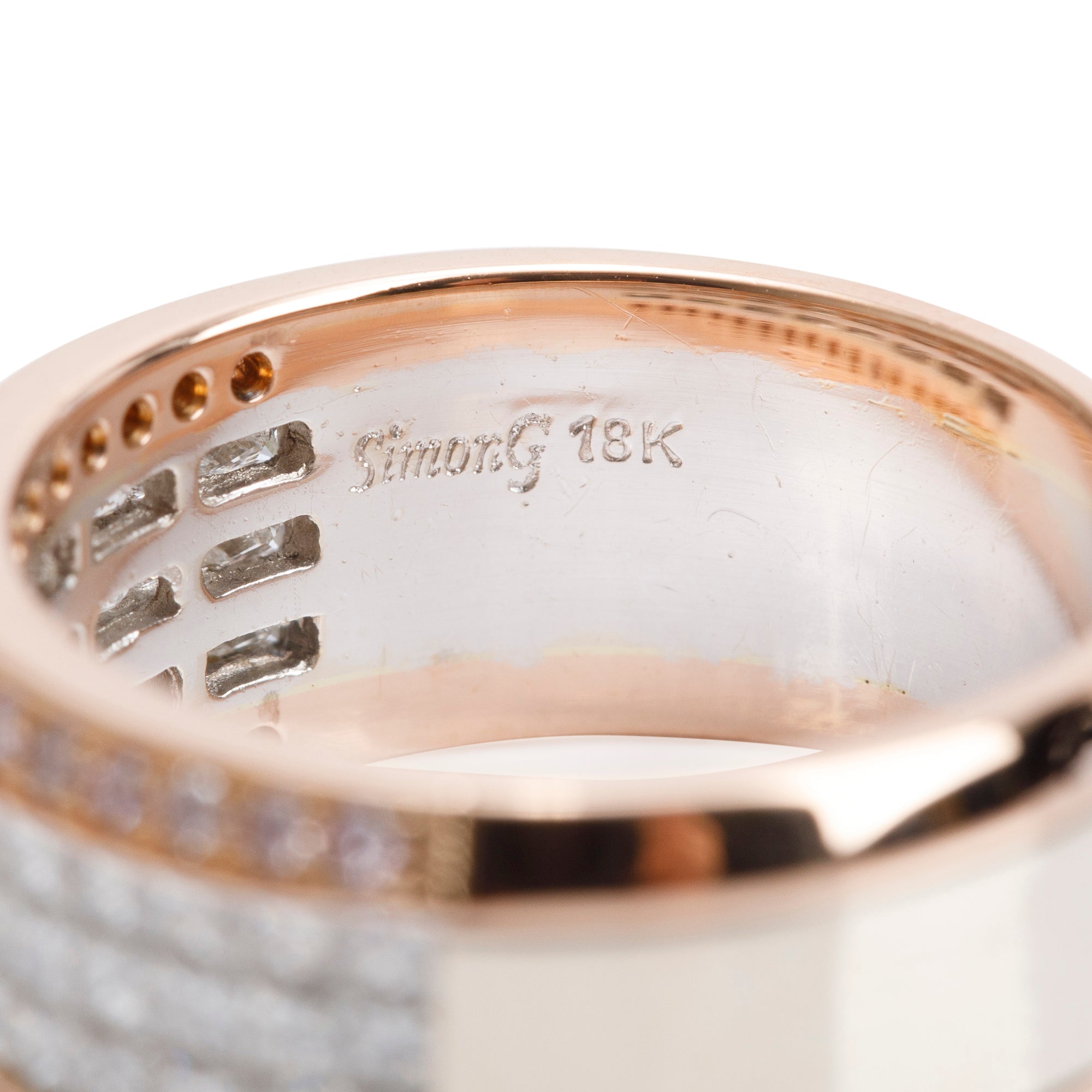 Simon G 18k White and Rose Gold Pave Diamond Simon-Set Anniversary Ring, Size 6.5