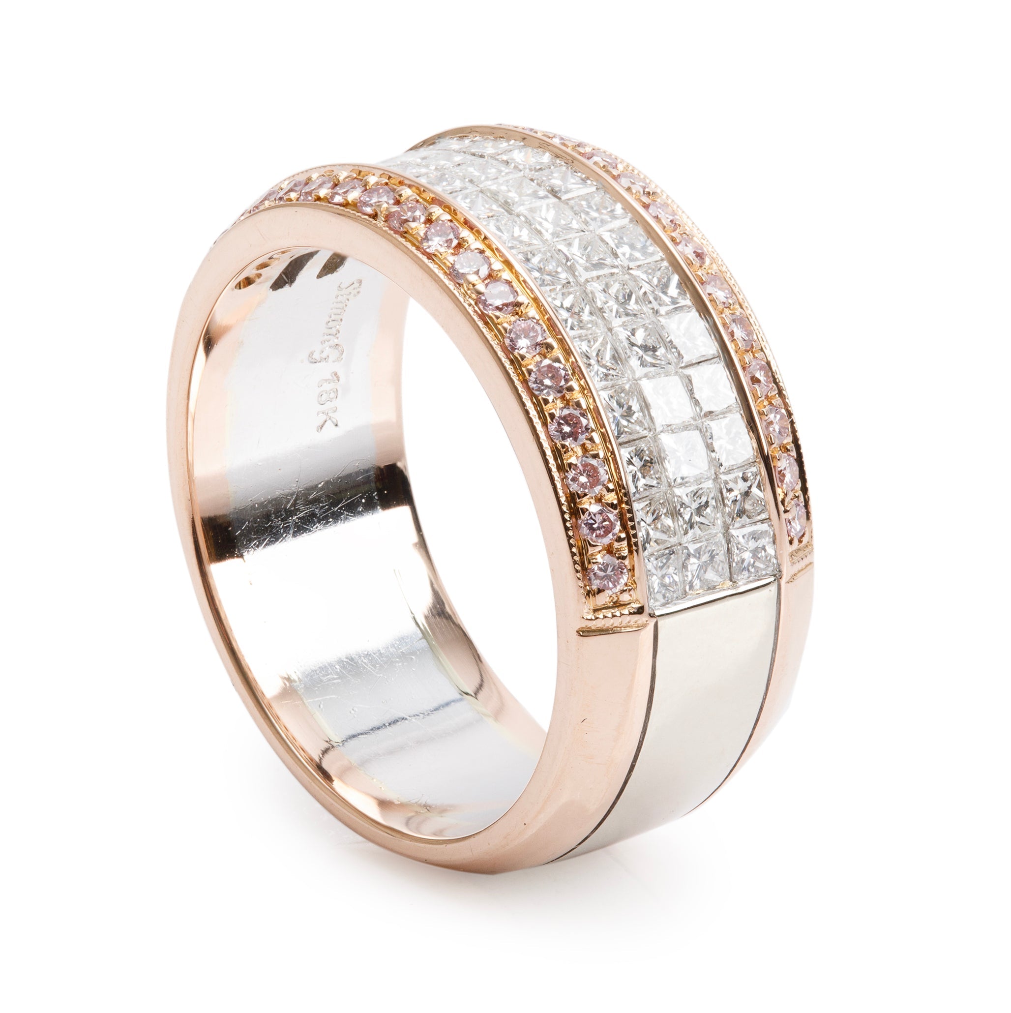 Simon G 18k White and Rose Gold Pave Diamond Simon-Set Anniversary Ring, Size 6.5