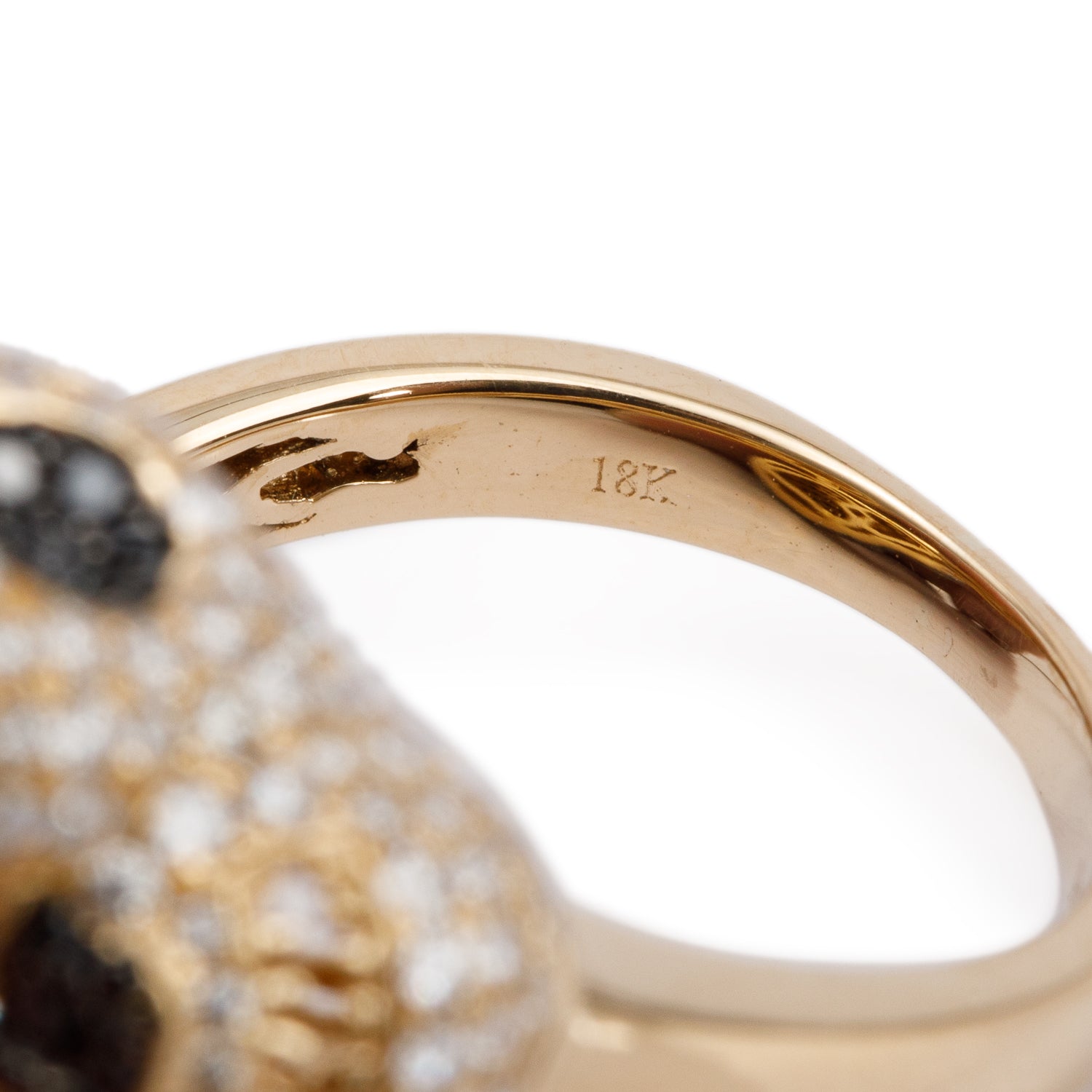 18k Yellow Gold Black & White Diamond Twin Skull Ring, Size 7