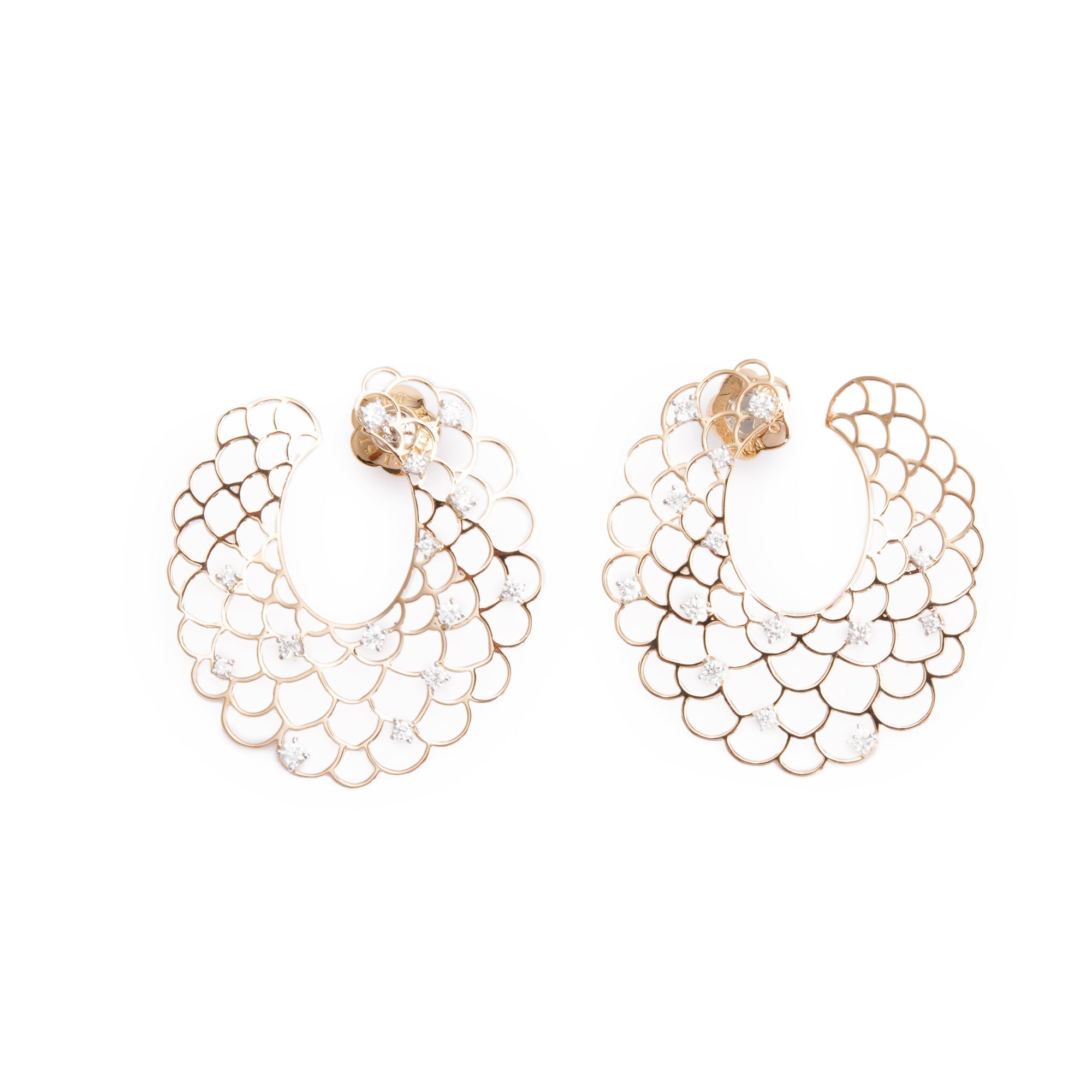 Staurino Fratelli 18k Rose Gold Diamond Flawless Emproidery III Hoop Earrings w/ Box