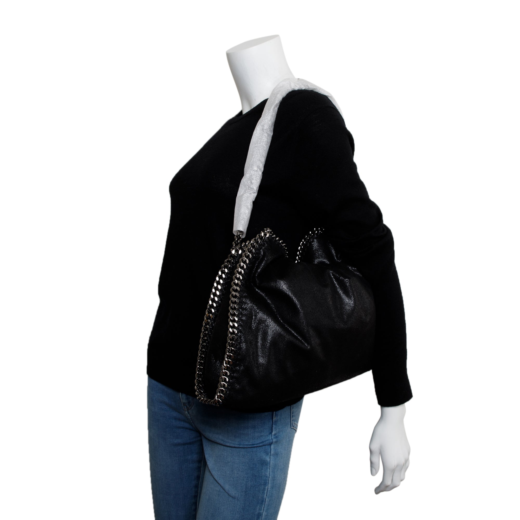 Stella McCartney Black Shaggy Deerskin Falabella Fold-Over Tote