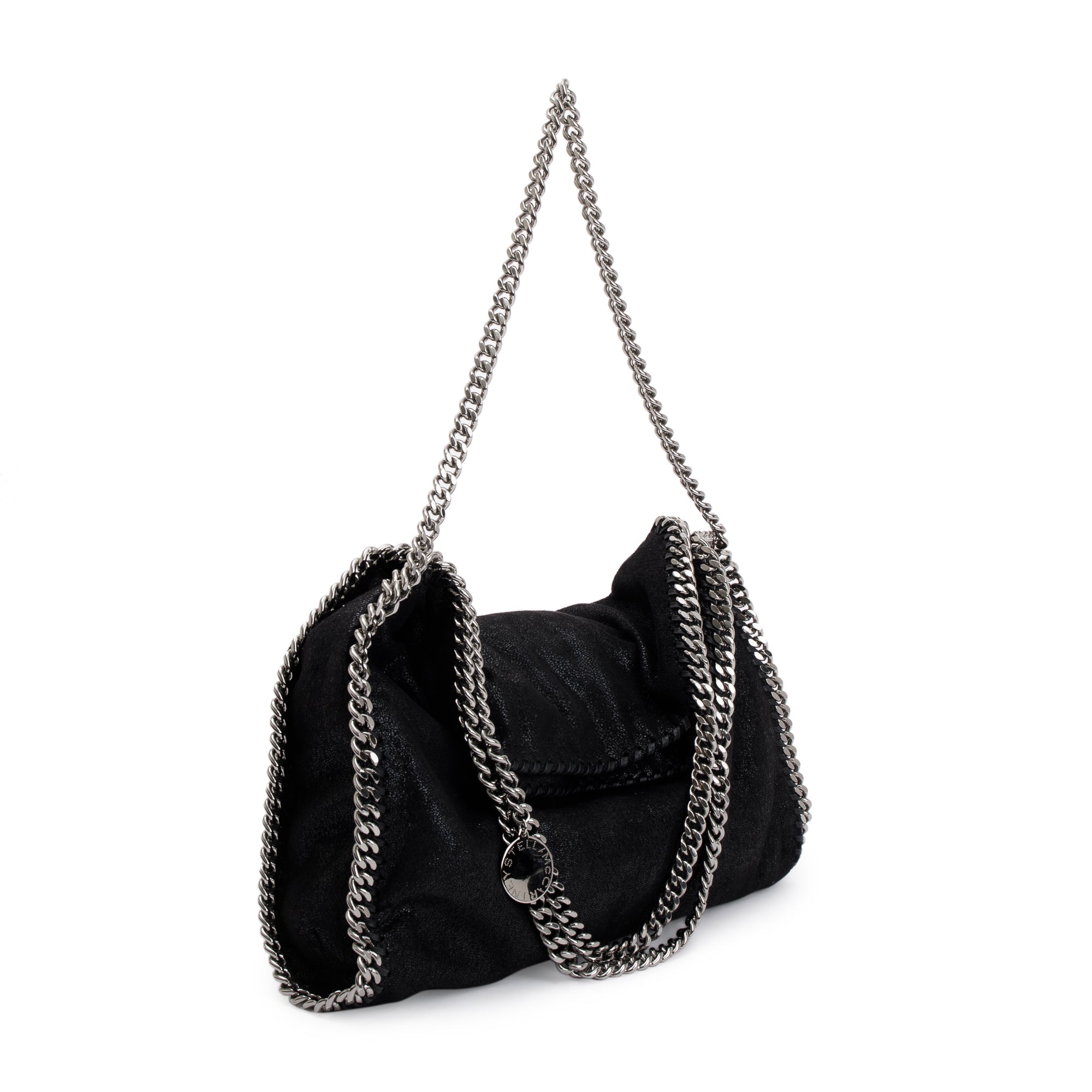 Stella McCartney Black Shaggy Deerskin Falabella Fold-Over Tote