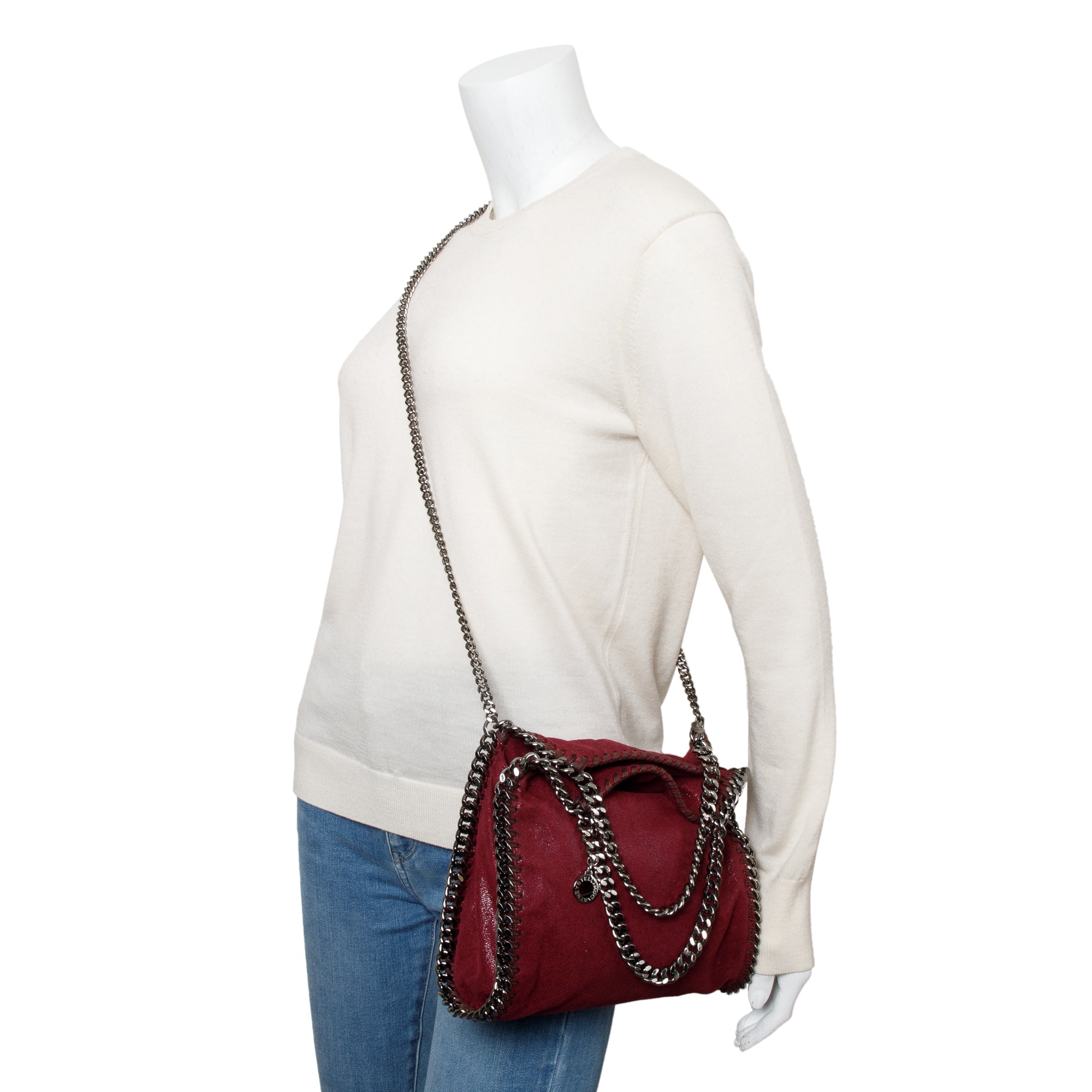 Stella McCartney Burgundy Shaggy Deer Mini Falabella Tote Bag