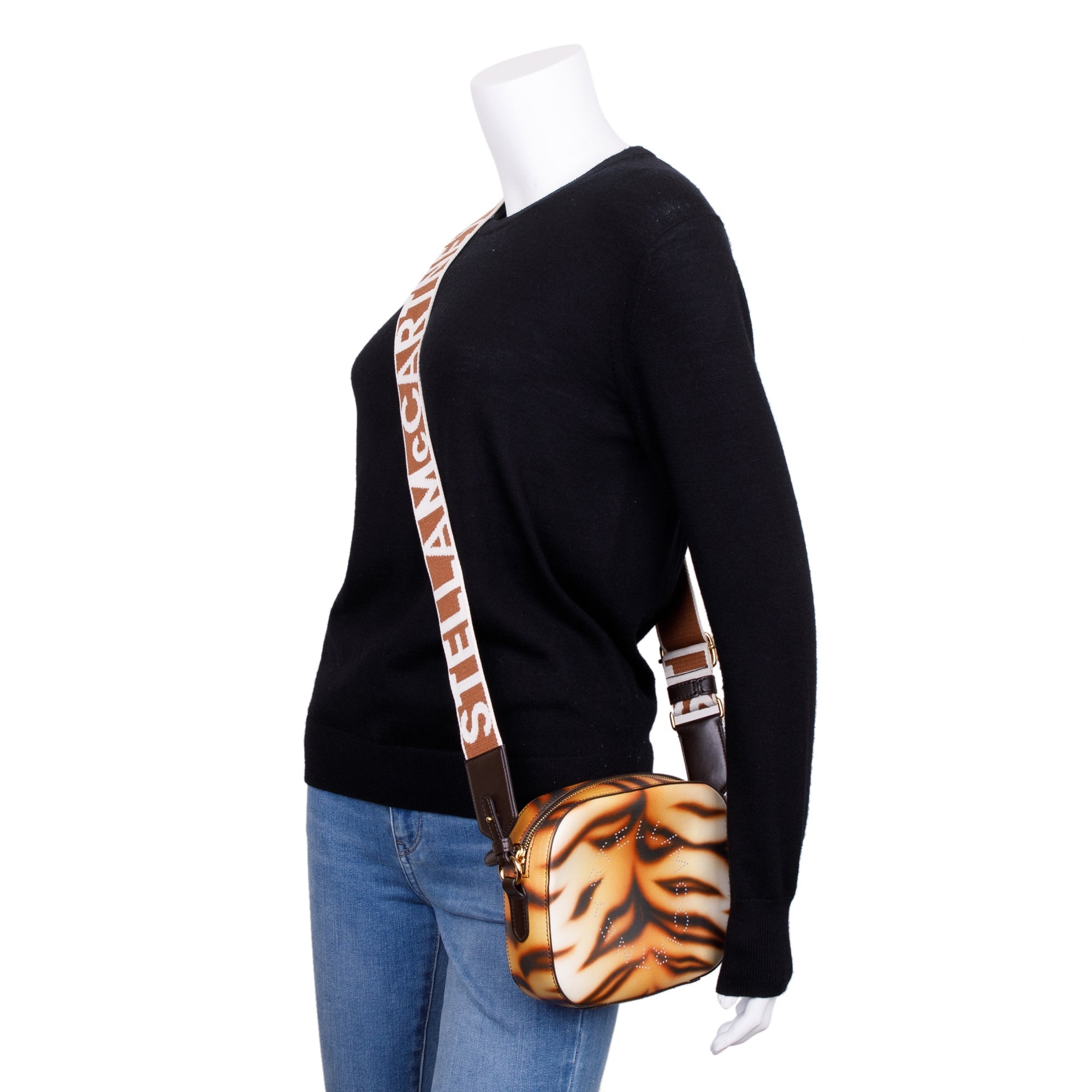 Stella McCartney Eco Tiger-Print Small Camera Crossbody Bag w/ Strap