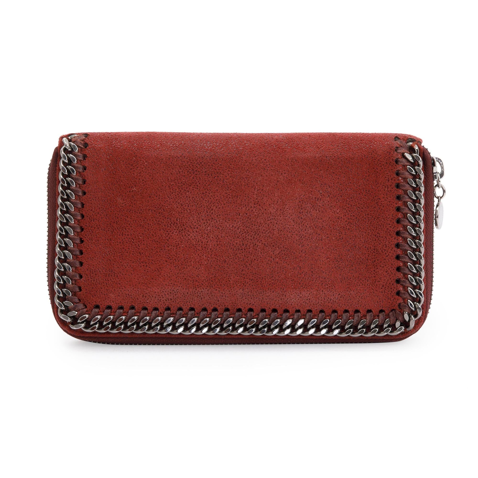 Stella Mccartney Burgundy Vegan Suede Falabella Zip Continental Wallet