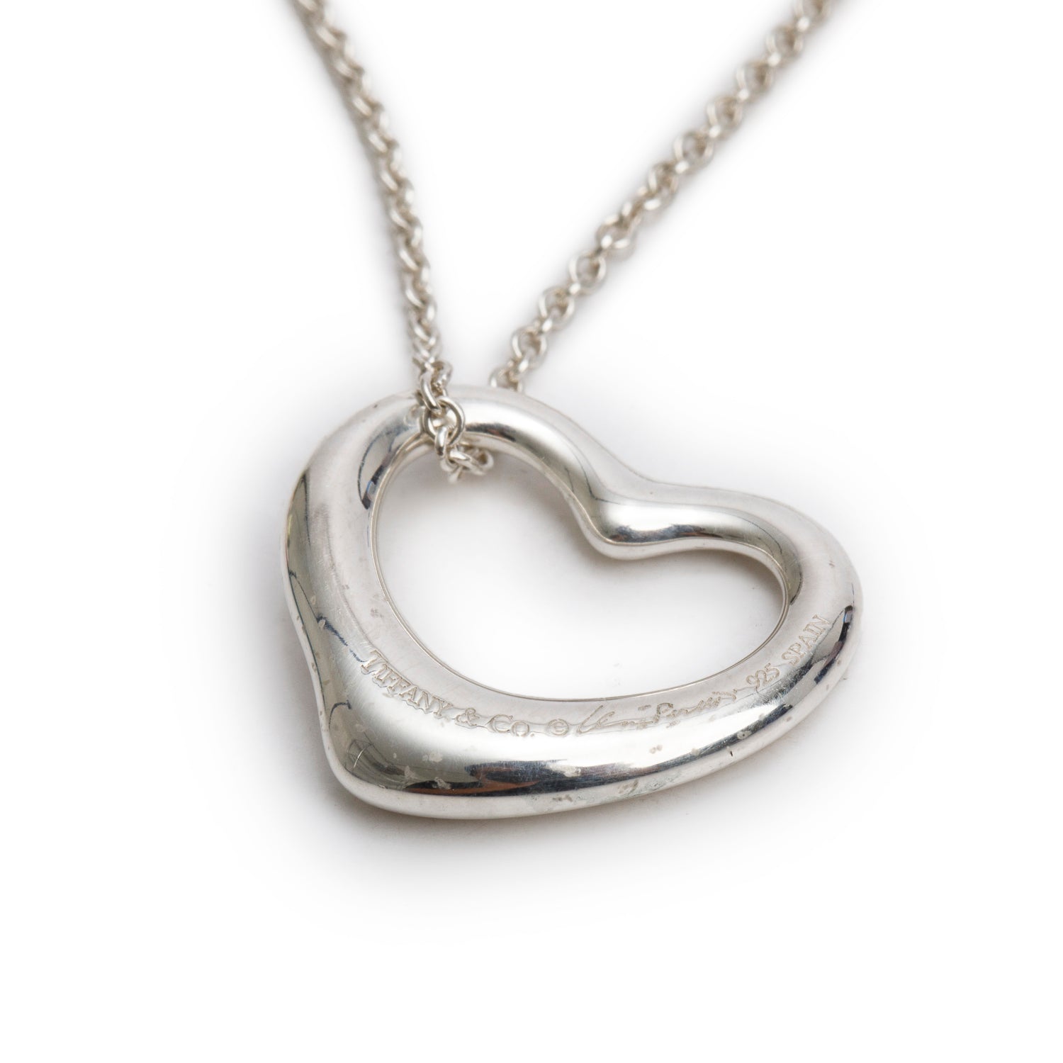 Tiffany & Co. Elsa Peretti Sterling Silver Open Heart Pendant Necklace, 22 MM
