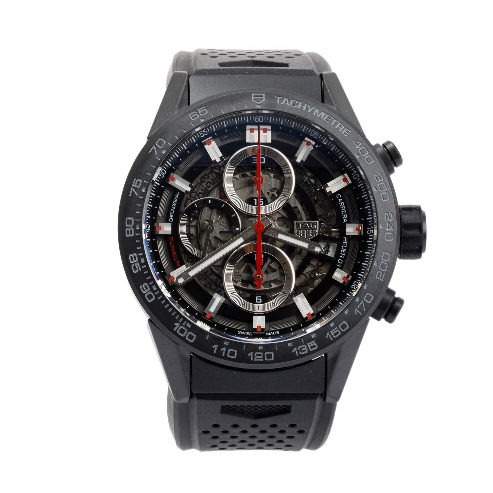 Tag Heuer Black Ceramic Carrera Calibre Heuer 01 43 MM Automatic Chronograph Watch w/ Box & Papers