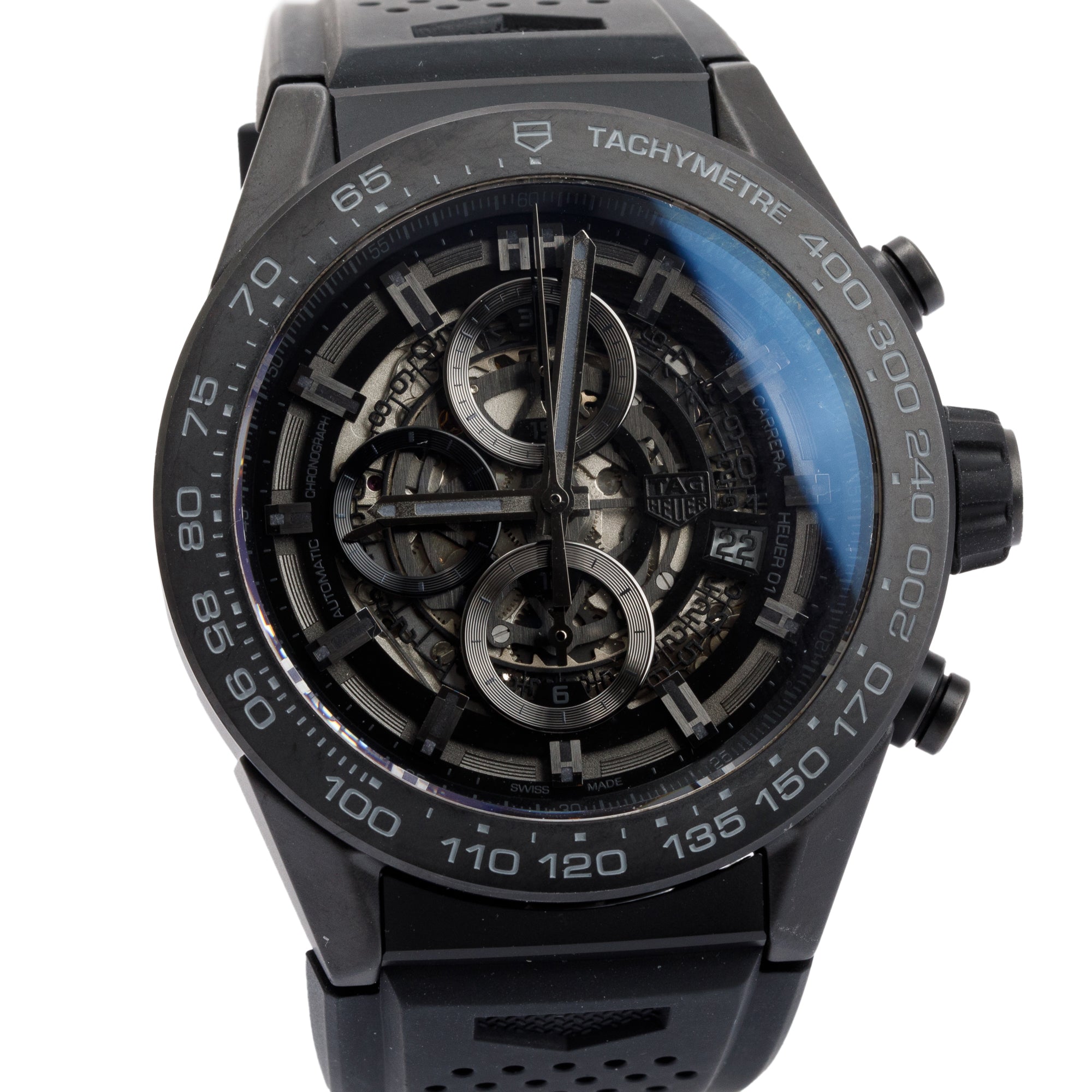 Tag Heuer Black Ceramic Carrera Calibre Heuer 01 45 MM Automatic Chronograph Watch w/ Box & Papers