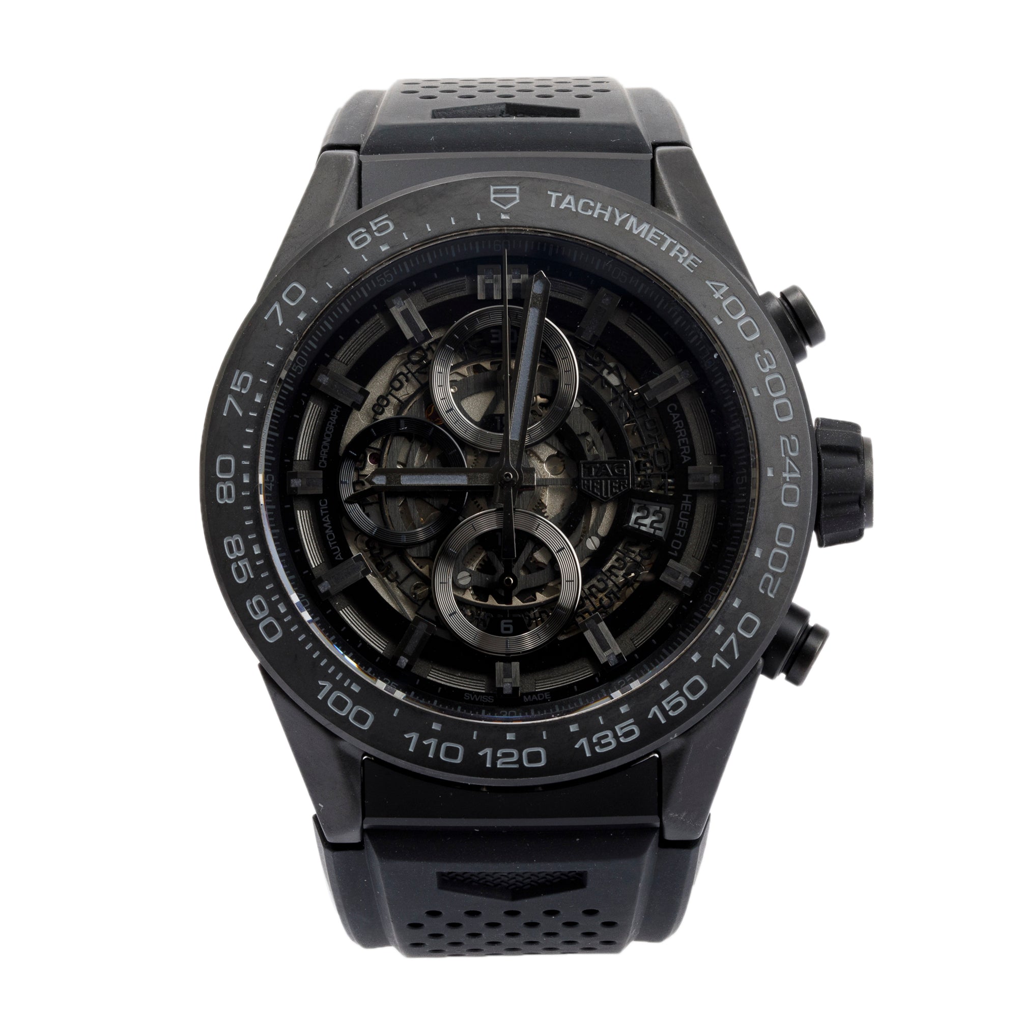 Tag Heuer Black Ceramic Carrera Calibre Heuer 01 45 MM Automatic Chronograph Watch w/ Box & Papers